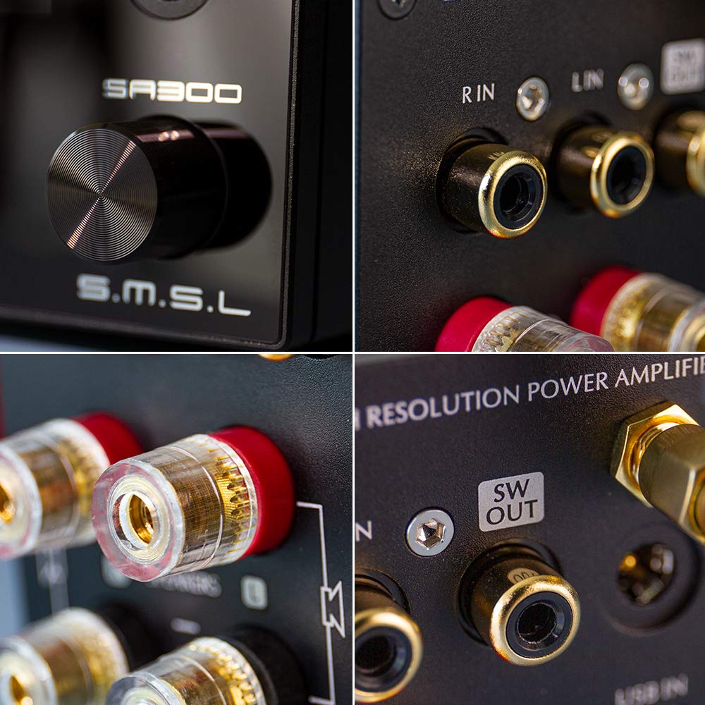 S.M.S.L SA300 HiFi Digital Amplifier with Infineon MA12070 Chip - 80W x 2 Class D Power Amp, RCA/USB/Bluetooth 5.0 APTX Input, Multiple EQ Modes & Remote Control (Black) - Perfect for Home Audio, Studio Monitoring, and HiFi Sound Systems