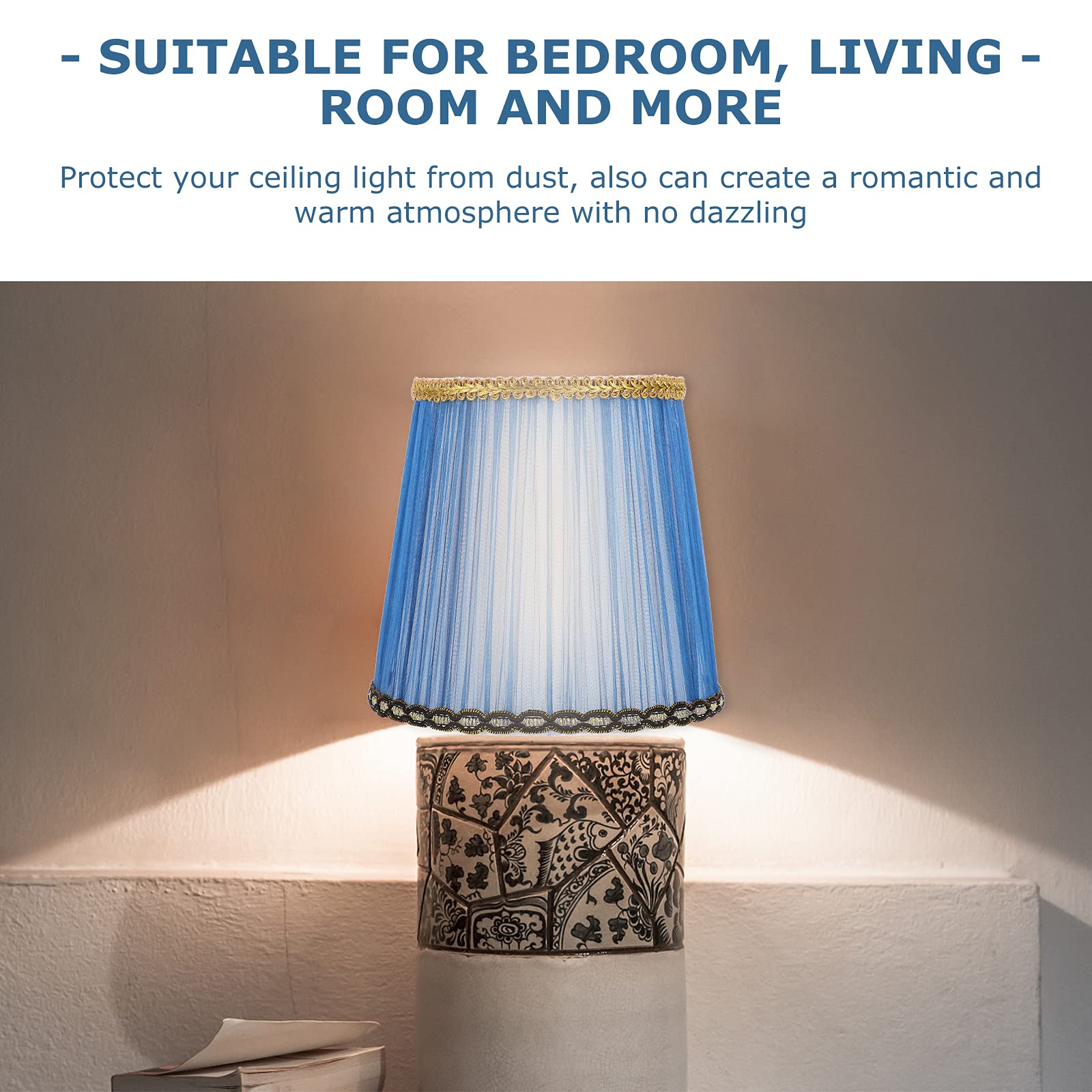 SOLUSTRE Blue Fabric Lampshade - Replacement Cloth Lamp Cover for Table Lamps, Wall Lights & Chandeliers (E14 Bulb, Bell Shaped) - Perfect for Living Room, Bedroom & Home Decor Lighting