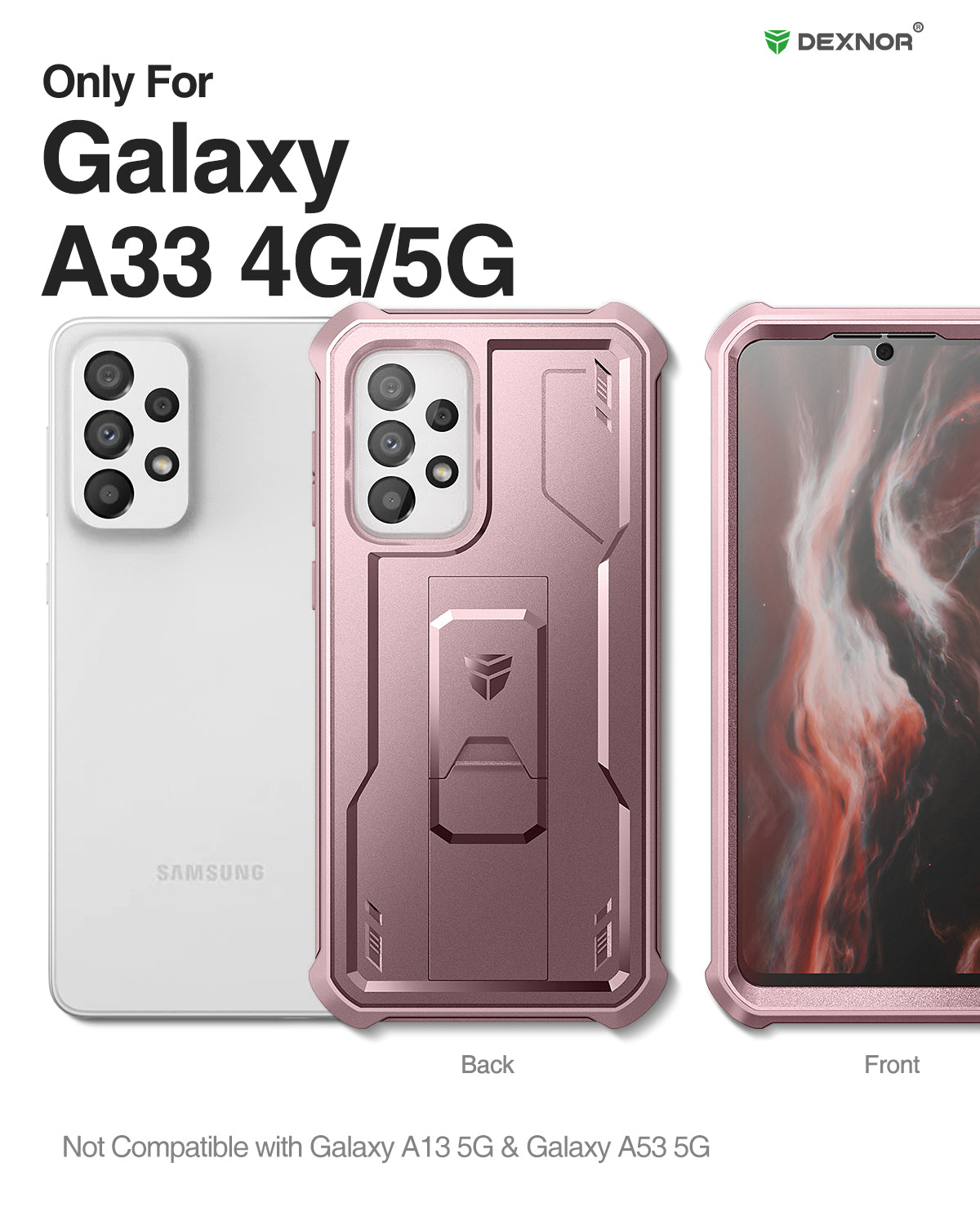 Dexnor Heavy Duty Shockproof Rugged Case for Samsung Galaxy A33 5G with Screen Protector & Kickstand - Full Body Protection for Outdoor, Work, and Daily Use