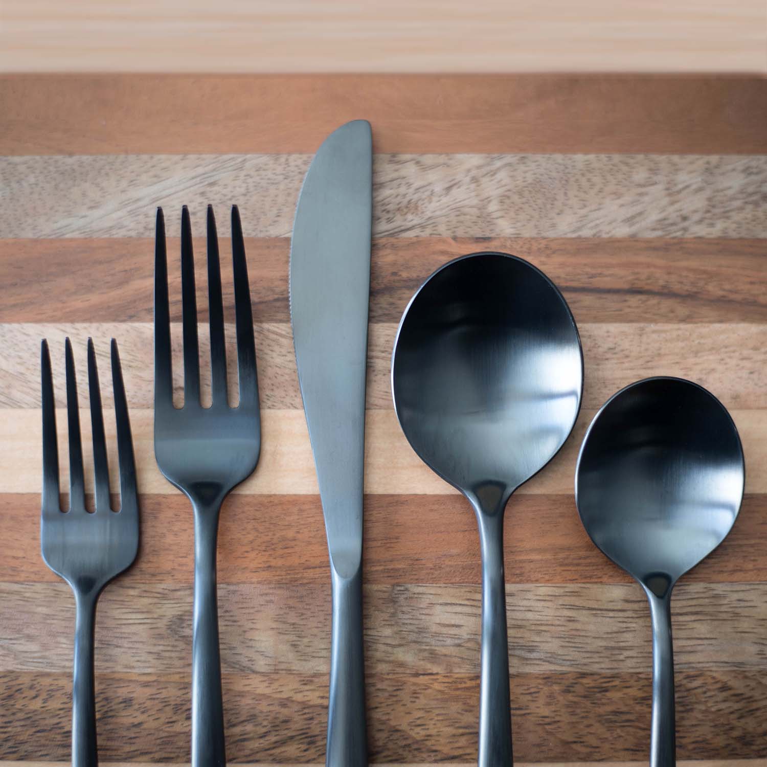 Lorenn Black Satin 20-Piece Flatware Set - Elegant Stainless Steel Cutlery for Dinner Parties, Weddings & Formal Dining