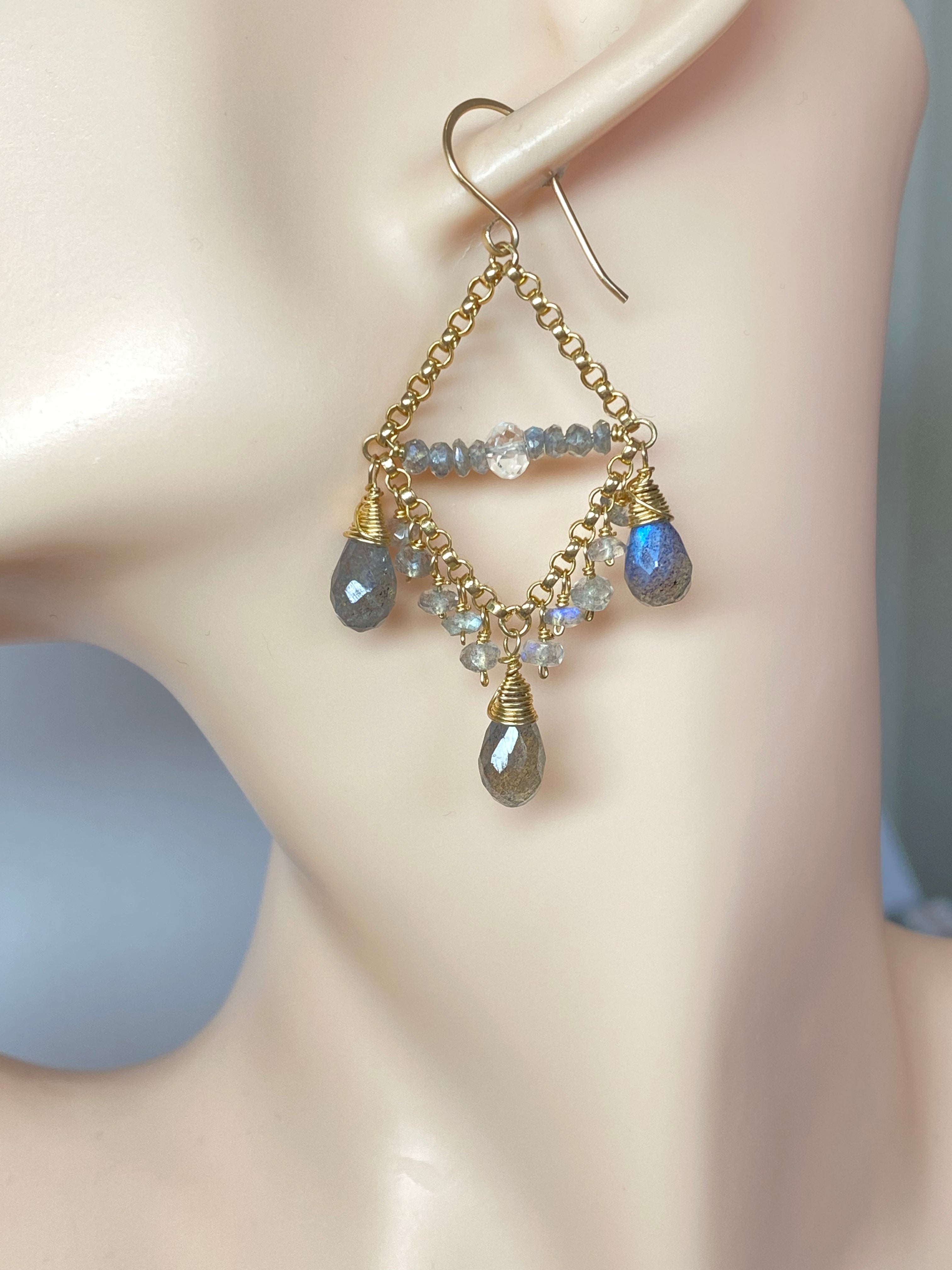 Labradorite Chandelier Earrings 14K Gold Filled - Elegant Dangle Earrings for Women, Perfect for Weddings, Parties & Special Occasions