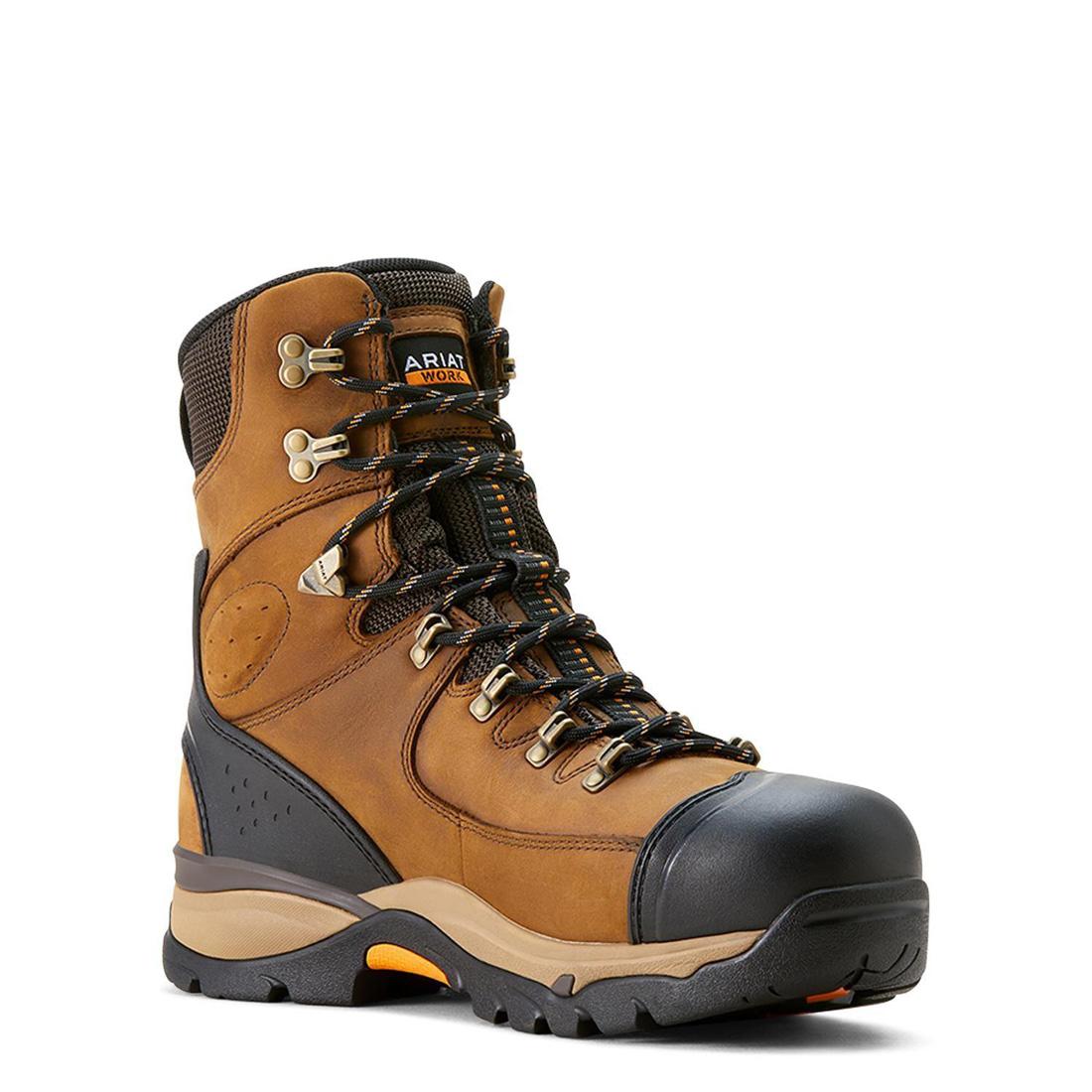 Endeavor 8 Inch Carbon Toe Waterproof Insulated Work Boots for Men - Dusted Brown Safety Shoes for Construction, Hiking & Outdoor Work - ASTM F2413 Compliant