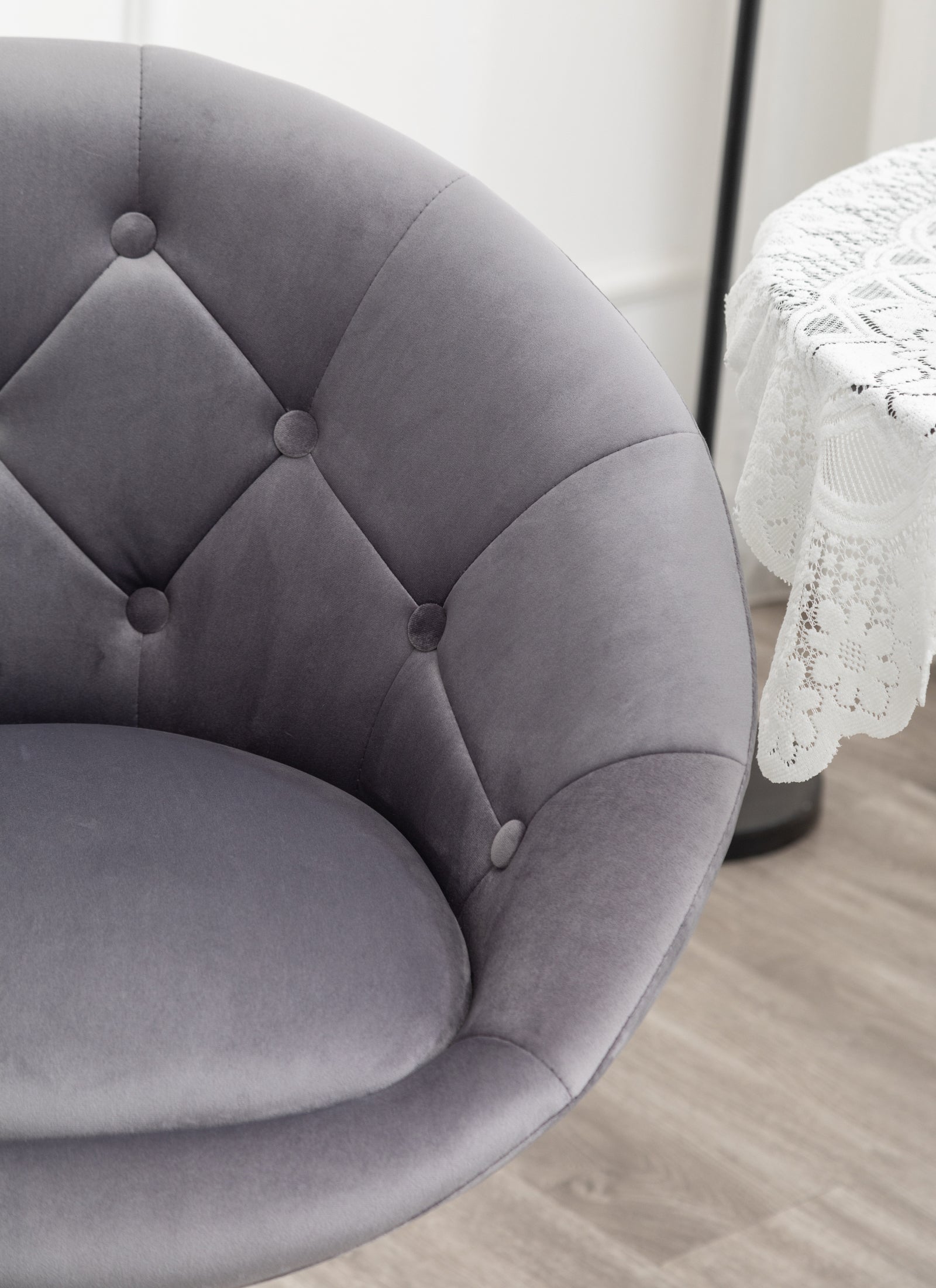 Roundhill Furniture Noas Velvet Upholstered Tufted Back Swivel Accent Chair - Gray Velvet Lounge Chair for Living Room, Bedroom & Office - Modern Comfortable Reading Chair with 360° Rotation