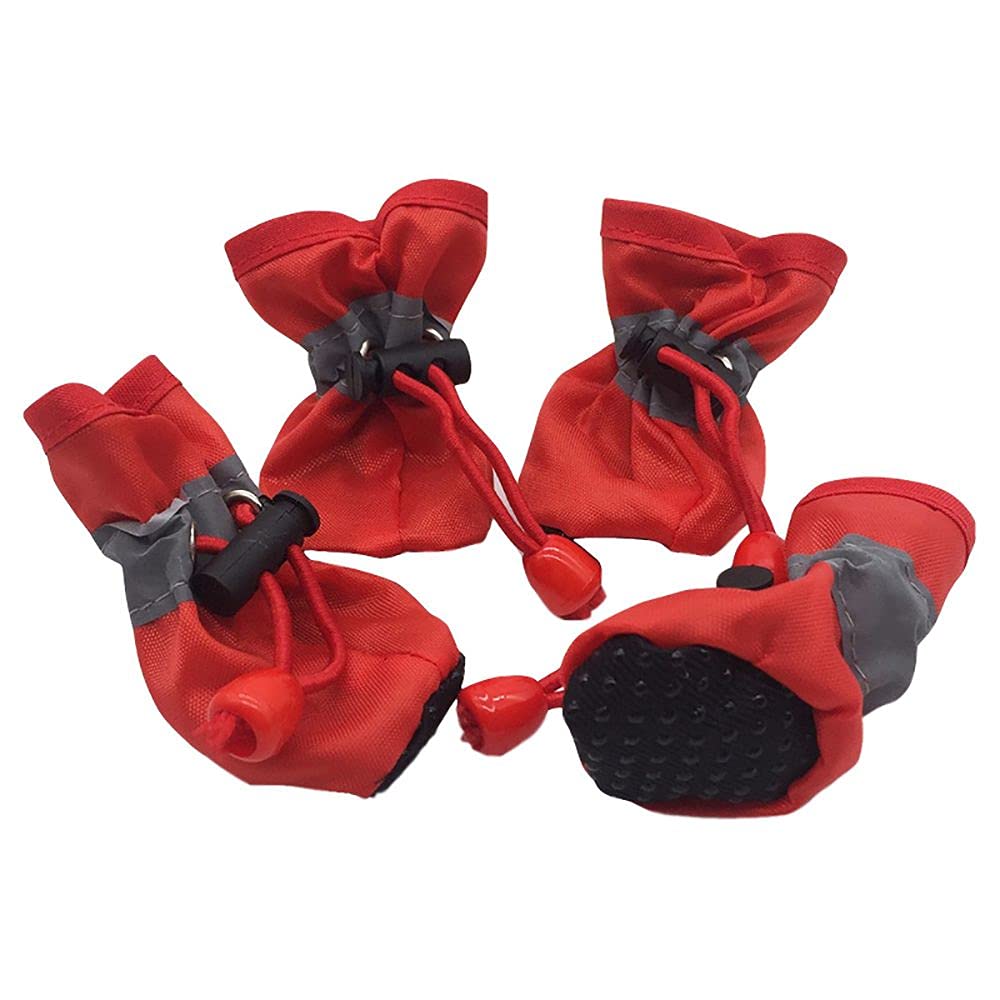 Houchu Anti-Slip Dog Boots - 4pcs Waterproof Pet Shoes for Paw Protection, Soft & Comfortable Dog Supplies (Red) - Ideal for Indoor/Outdoor Use, Hiking & Winter Walks