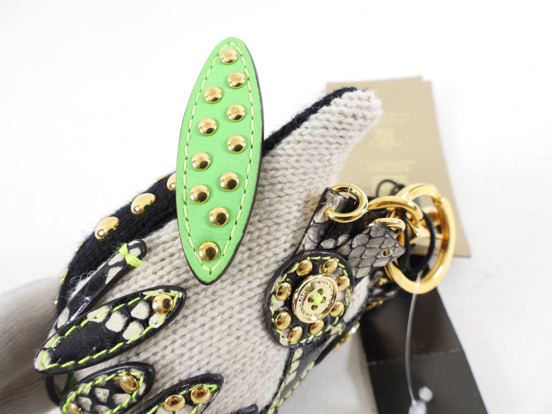 Burberry Black and Green Knit Studded Mavis Owl Bag Charm - Stylish Designer Accessory for Handbags, Backpacks & Keys | Perfect Gift for Fashion Lovers