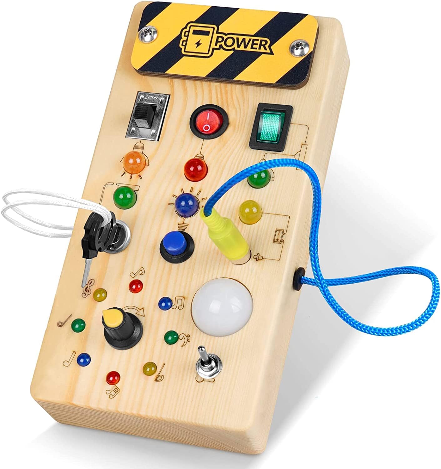 Montessori LED Busy Board for Toddlers 1-3 Years - Sensory Activity Toy with Light Switch for Boys & Girls - Wooden Travel Toy for Road Trips & Airplane - Perfect Christmas & Birthday Gift for Toddlers - Educational Learning Toy for Fine Motor Skills Development