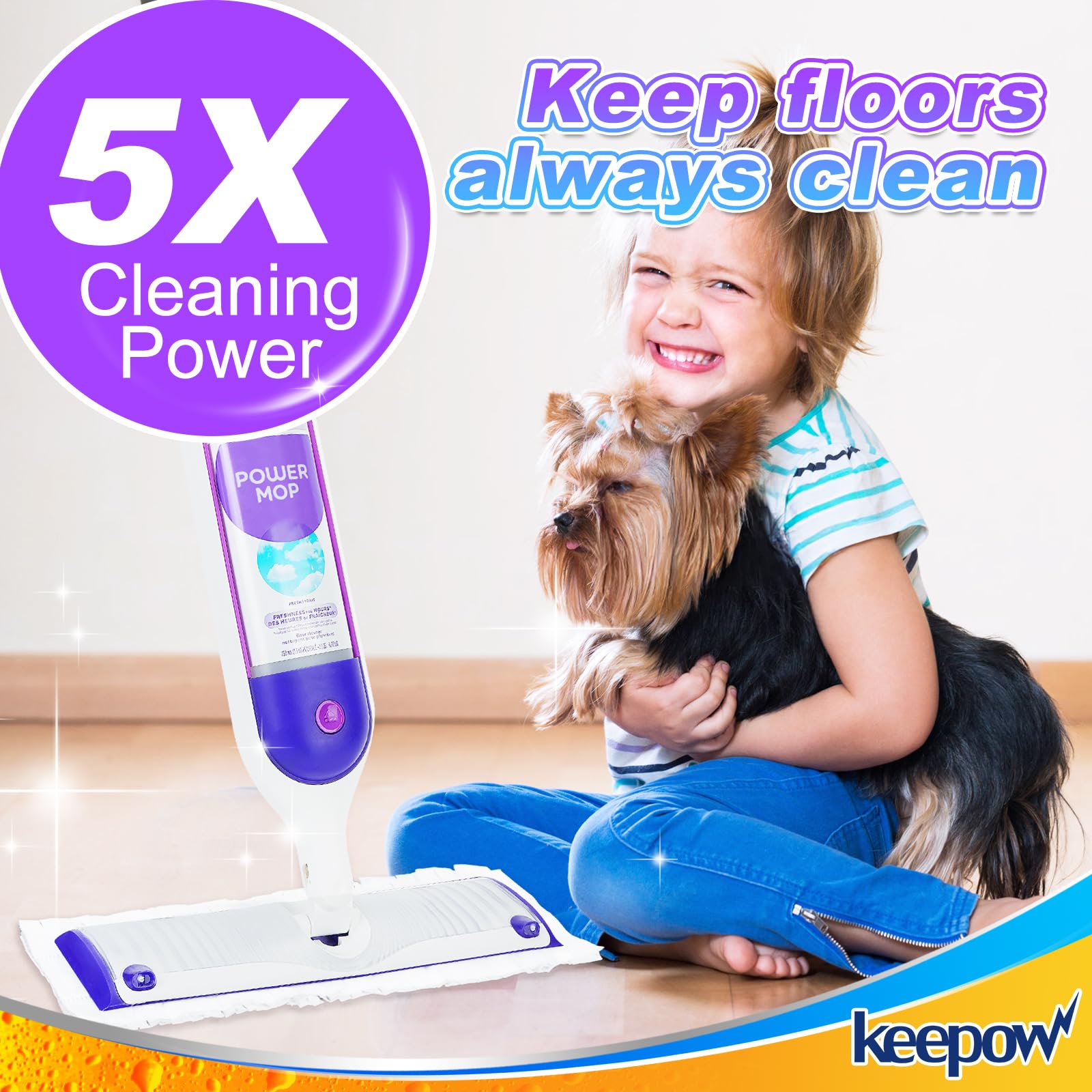 30 Pack Disposable Mopping Pads Refills for Swiffer PowerMop - Multi-Surface & Wood Floor Cleaning Pads - Purple Spray Clean Pads Replacement (No Handle Included) - Perfect for Quick Daily Cleaning & Hardwood Floor Maintenance