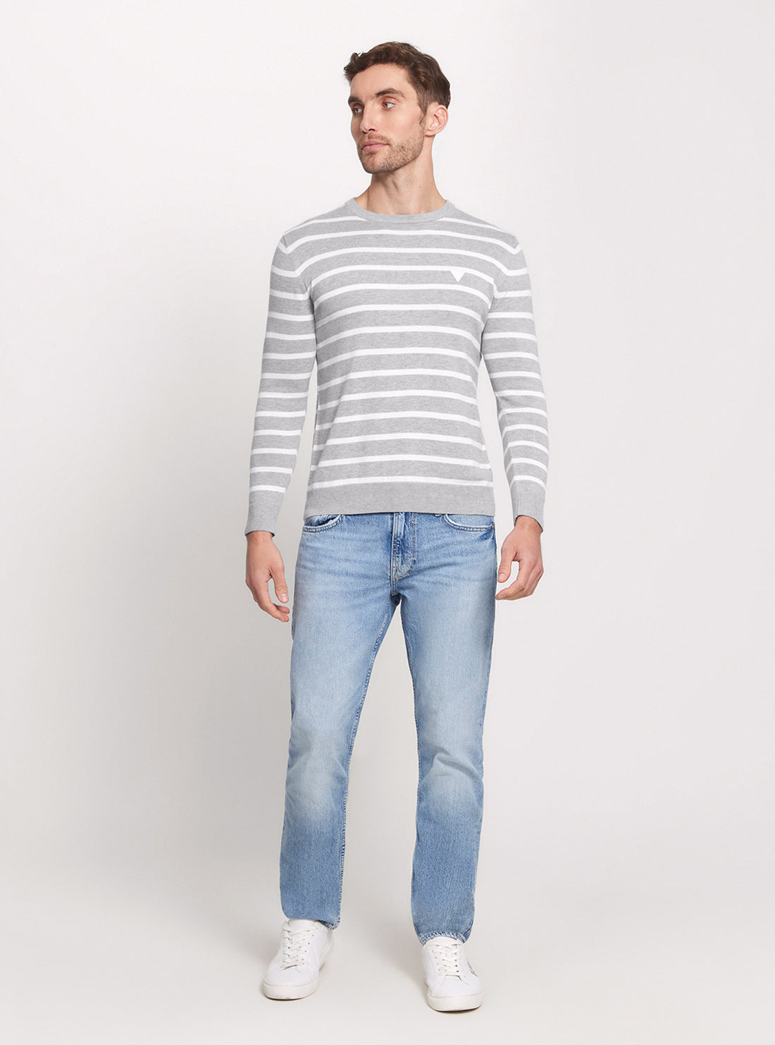 Women's Grey Striped Long Sleeve Knit Top - Soft Casual Pullover Sweater for Fall & Winter | Perfect for Office, Date Night & Weekend Outfits