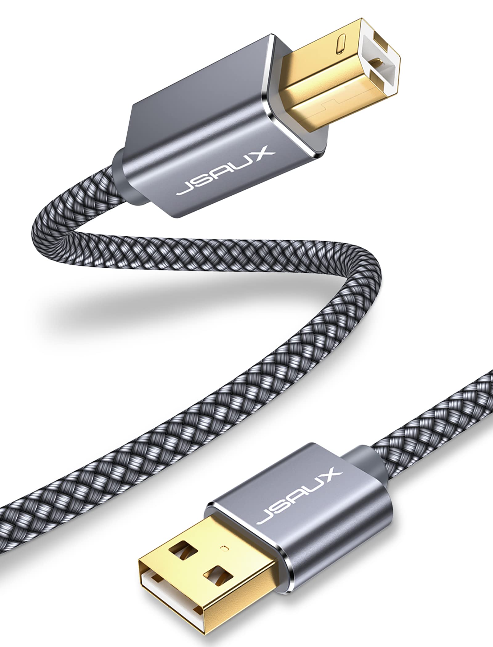 JSAUX 20FT USB 2.0 Printer Cable - Type A Male to B Male High-Speed Scanner Cord for HP, Canon, Dell, Epson, Lexmark, Xerox, Samsung Printers - Durable Grey Cable for Home & Office Use