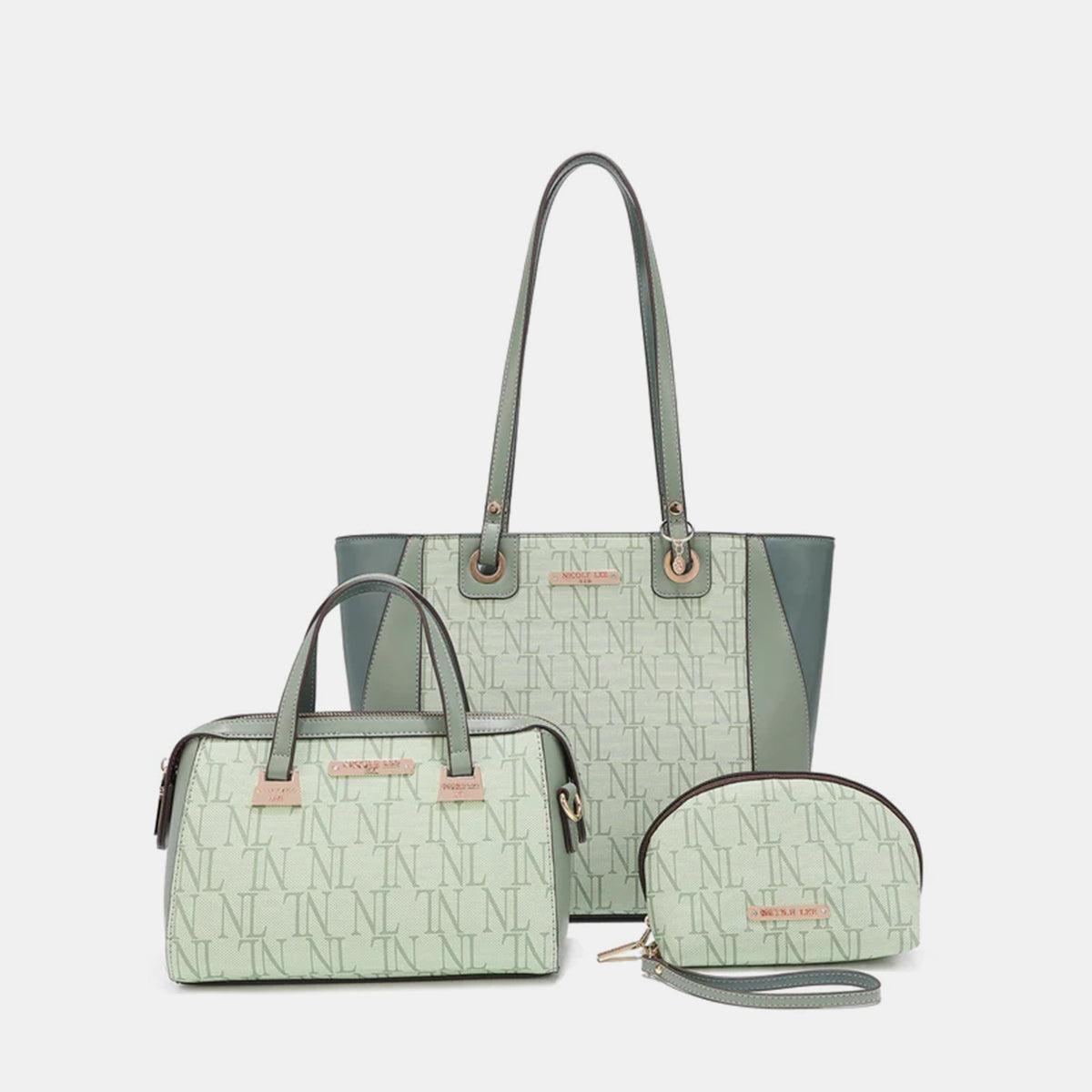 Nicole Lee USA 3-Piece Letter Print Textured Handbag Set - Stylish Tote, Crossbody & Clutch for Women | Perfect for Work, Travel & Daily Use