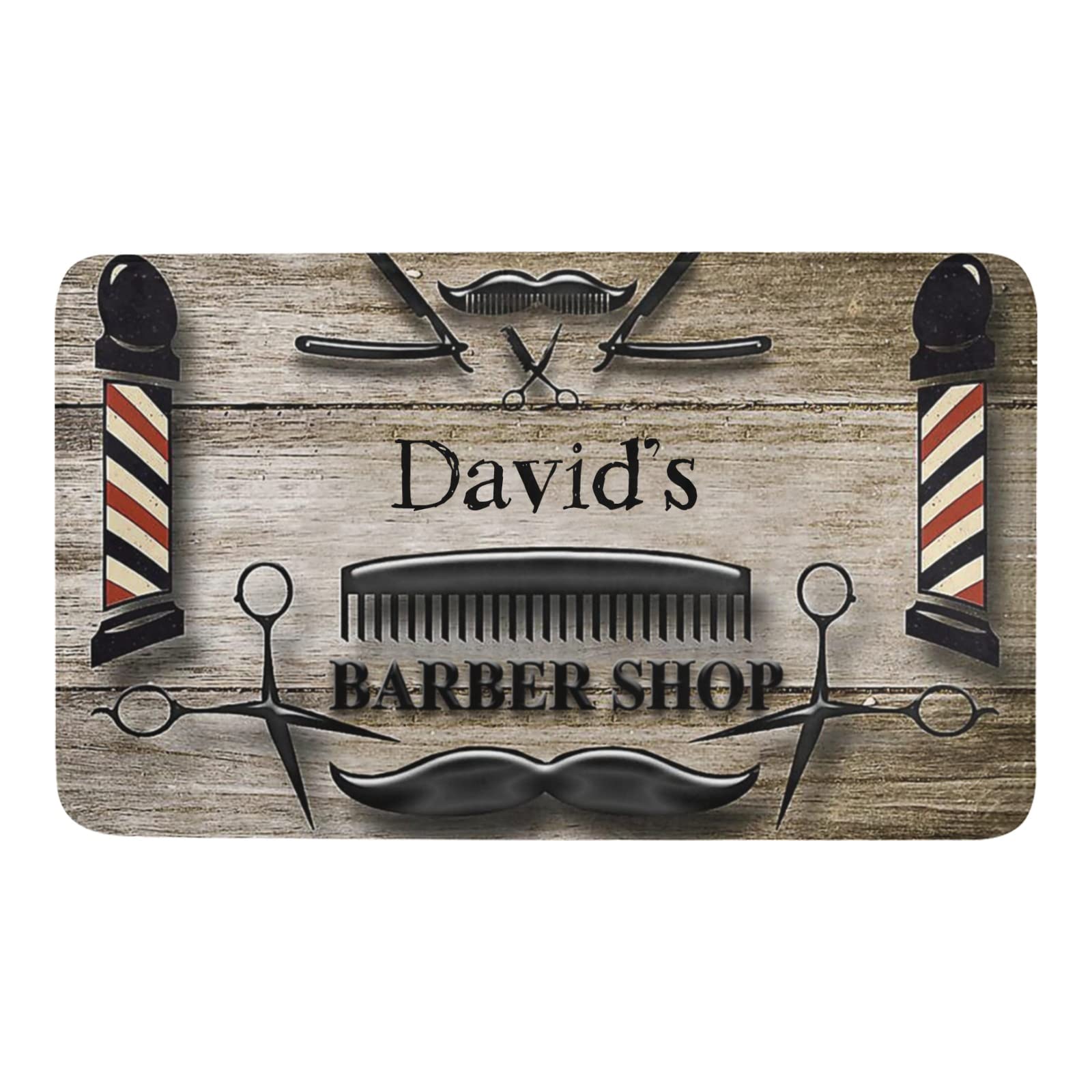 Custom Personalized Barber Shop Hair Salon Doormat - Indoor/Outdoor Pet Friendly Entrance Rug with Text Name - 23.6 x 15.7 Inch Home Decor Welcome Mat for Salon, Spa & Home Entryway