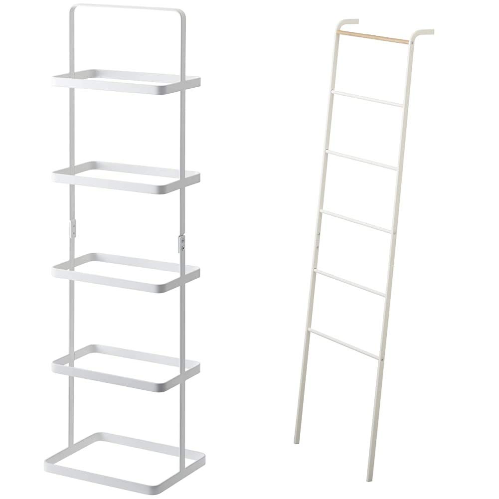 YAMAZAKI Home Tall White Shoe Rack & Leaning Ladder Rack - Space Saving Entryway Organizer for Small Spaces, Hallway, Apartment Storage (Model 2812)