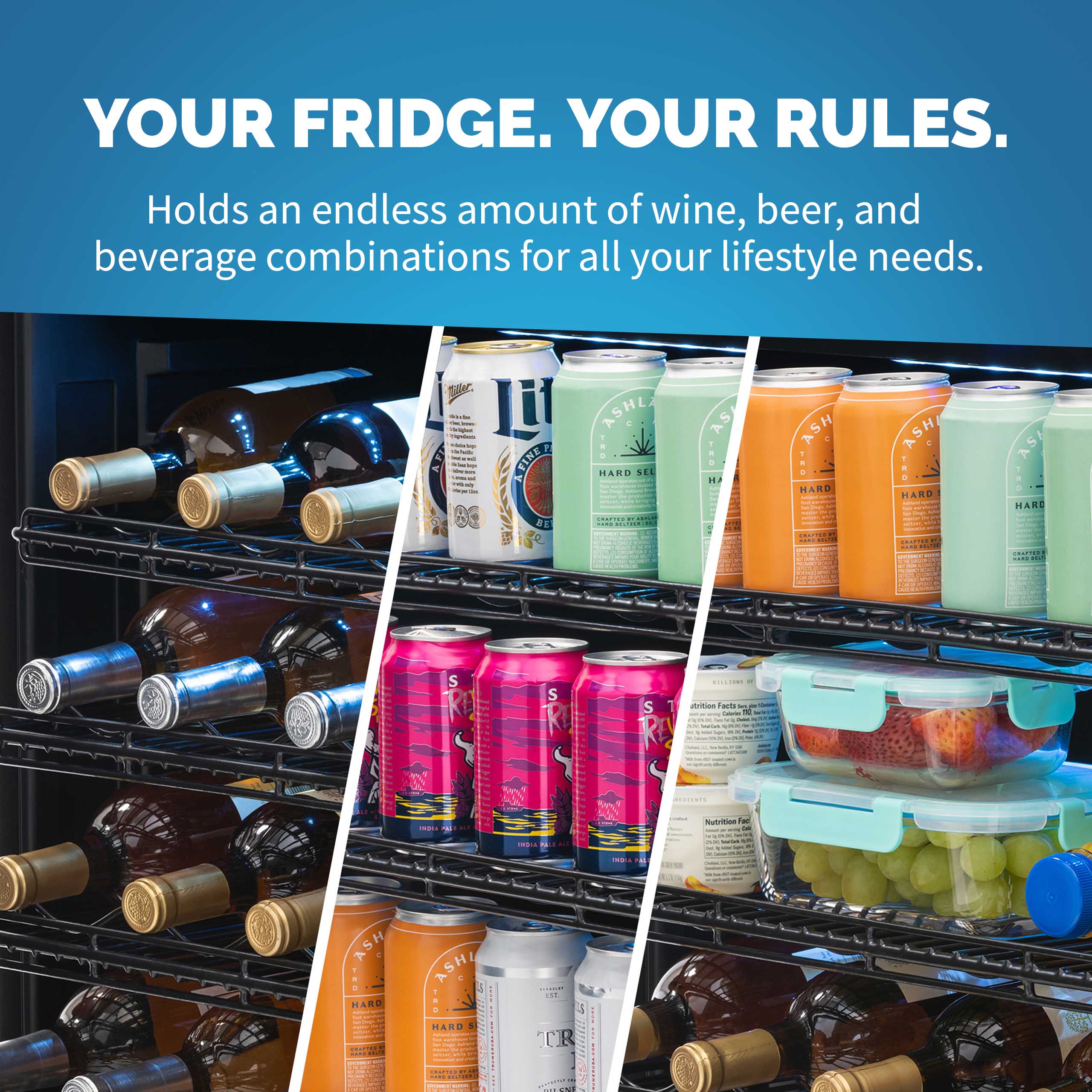 Newair® 179 Can 49 Bottle Dual Zone Beverage Refrigerator - Built-in or Freestanding Wine & Beer Cooler for Home, Office, or Bar Use