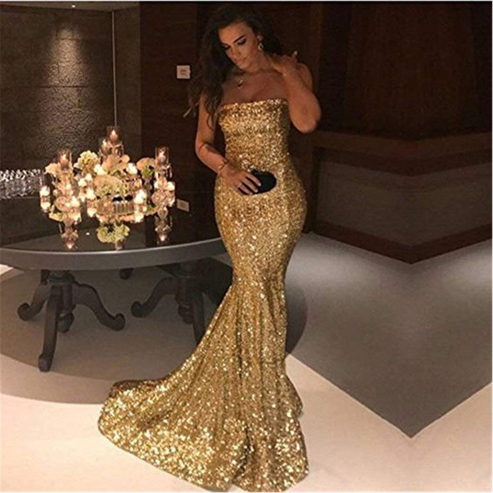 Kivary Women's Sparkly Sequins Mermaid Evening Gown - Long Strapless Formal Dress for Prom, Homecoming, Pageant & Special Occasions | Elegant Party Wear for Dances, Galas & Black Tie Events