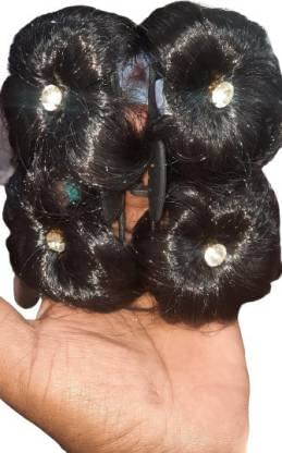 V Women's Black Flower Juda Hair Claw Clip with 4 Stones - Stylish Hair Extension Accessory for Parties, Weddings & Everyday Hairstyles