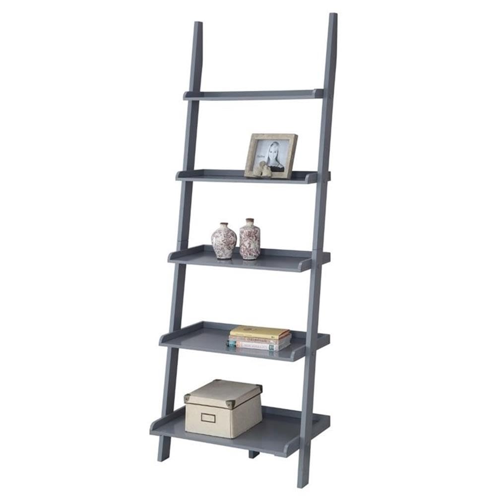 Pemberly Row 5-Shelf Ladder Bookcase - Gray Solid Wood Finish - Perfect for Living Room, Bedroom & Home Office Storage