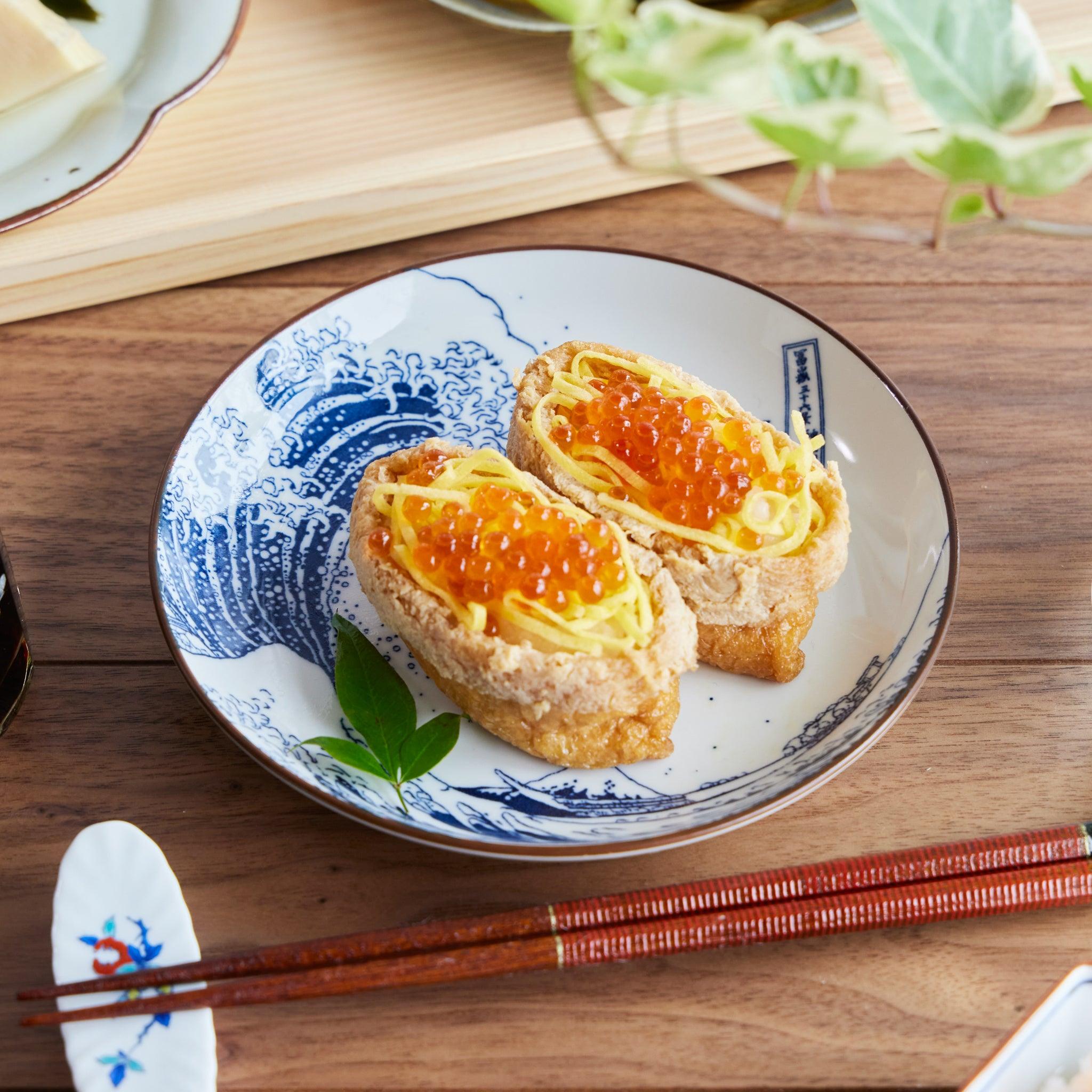 Blue Hokusai Wave Design Ceramic Dessert Plate - Perfect for Japanese Tea Ceremonies, Dessert Serving & Home Decor