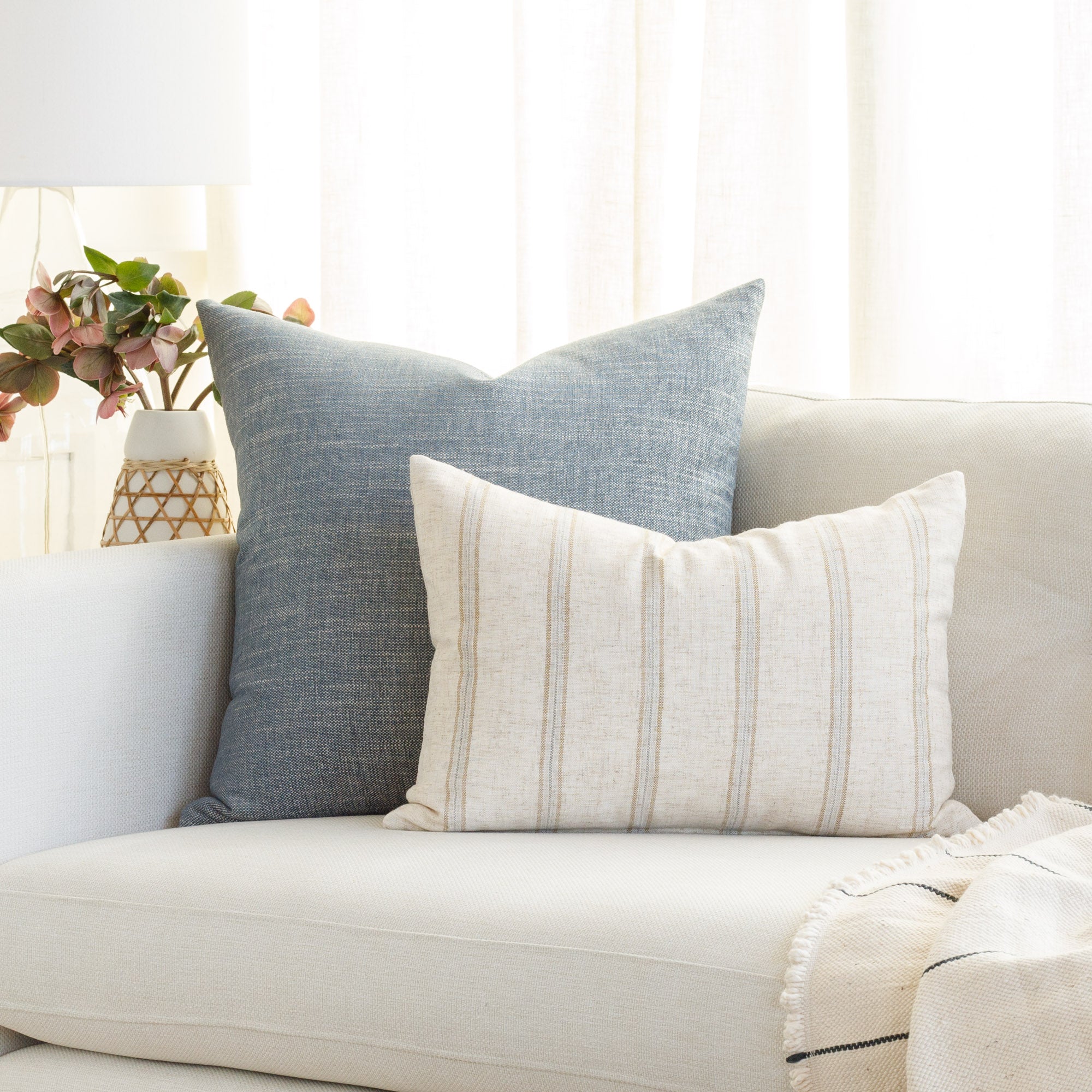 Perry 22x22 Inch Decorative Throw Pillow Cover - Soft Chambray Fabric for Couch, Bed, and Home Decor - Perfect for Living Room, Bedroom, and Dorm Styling