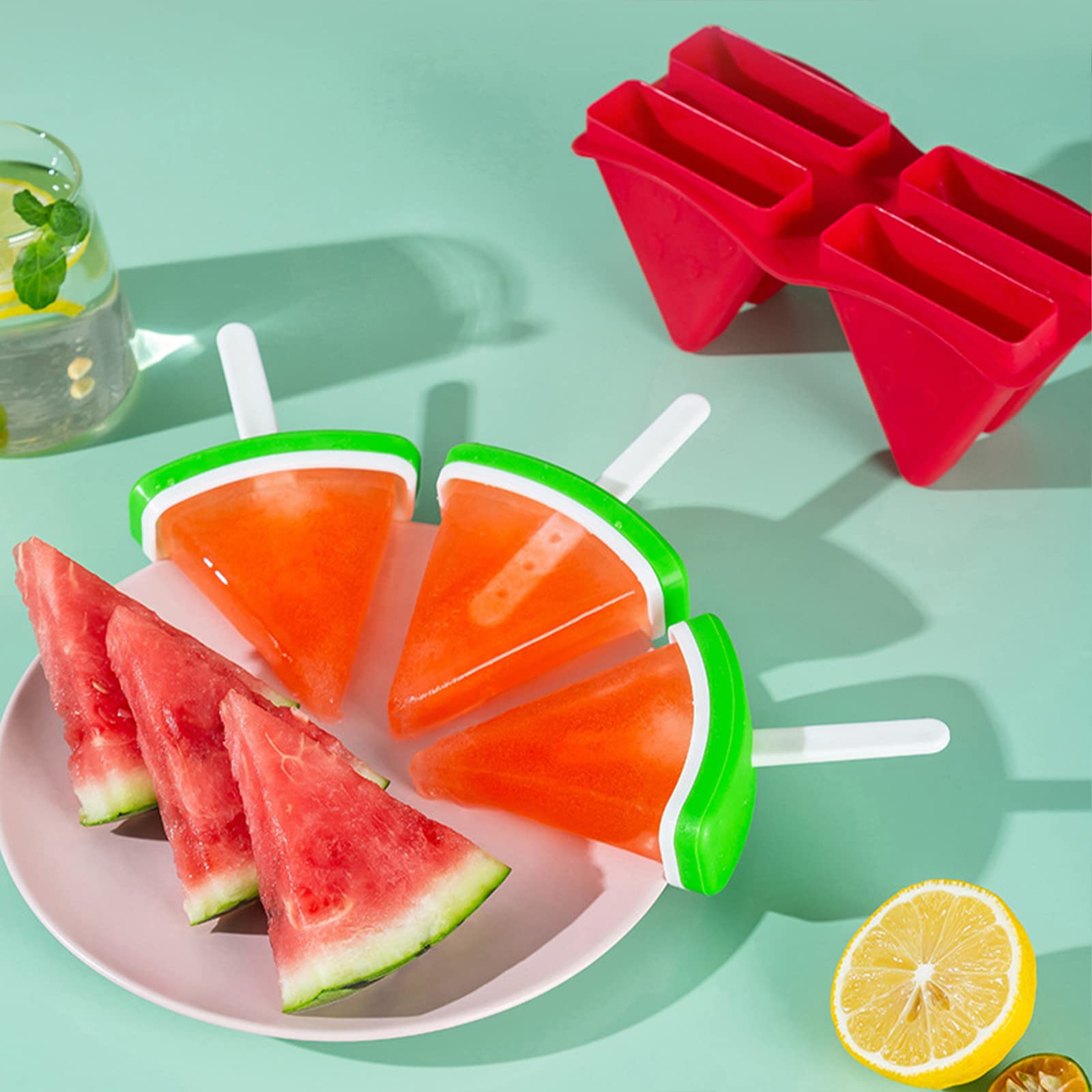 Best Popsicle Molds Set of 4 - Reusable BPA Free Ice Pop Maker with Sticks for Homemade Watermelon Freeze Pops & Ice Cream - Easy Release Kitchen Supply for Summer Treats, Kids Snacks, and Party Desserts