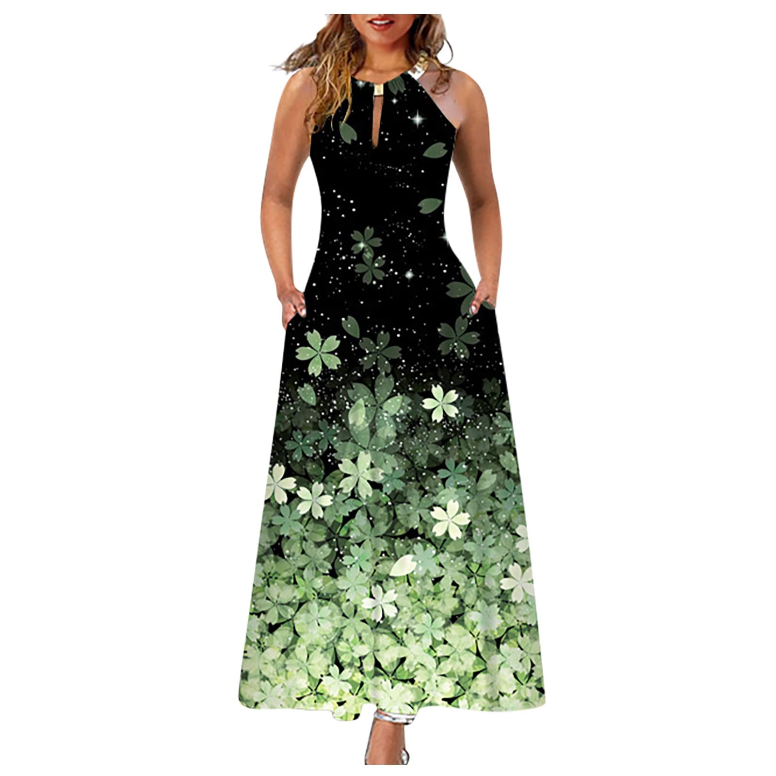 Women's Boho Floral Sundress - Plus Size Tank Cocktail Dress for Summer, Wedding Guest & Beach Party | Cute Flowy Midi Dress for Casual Outings