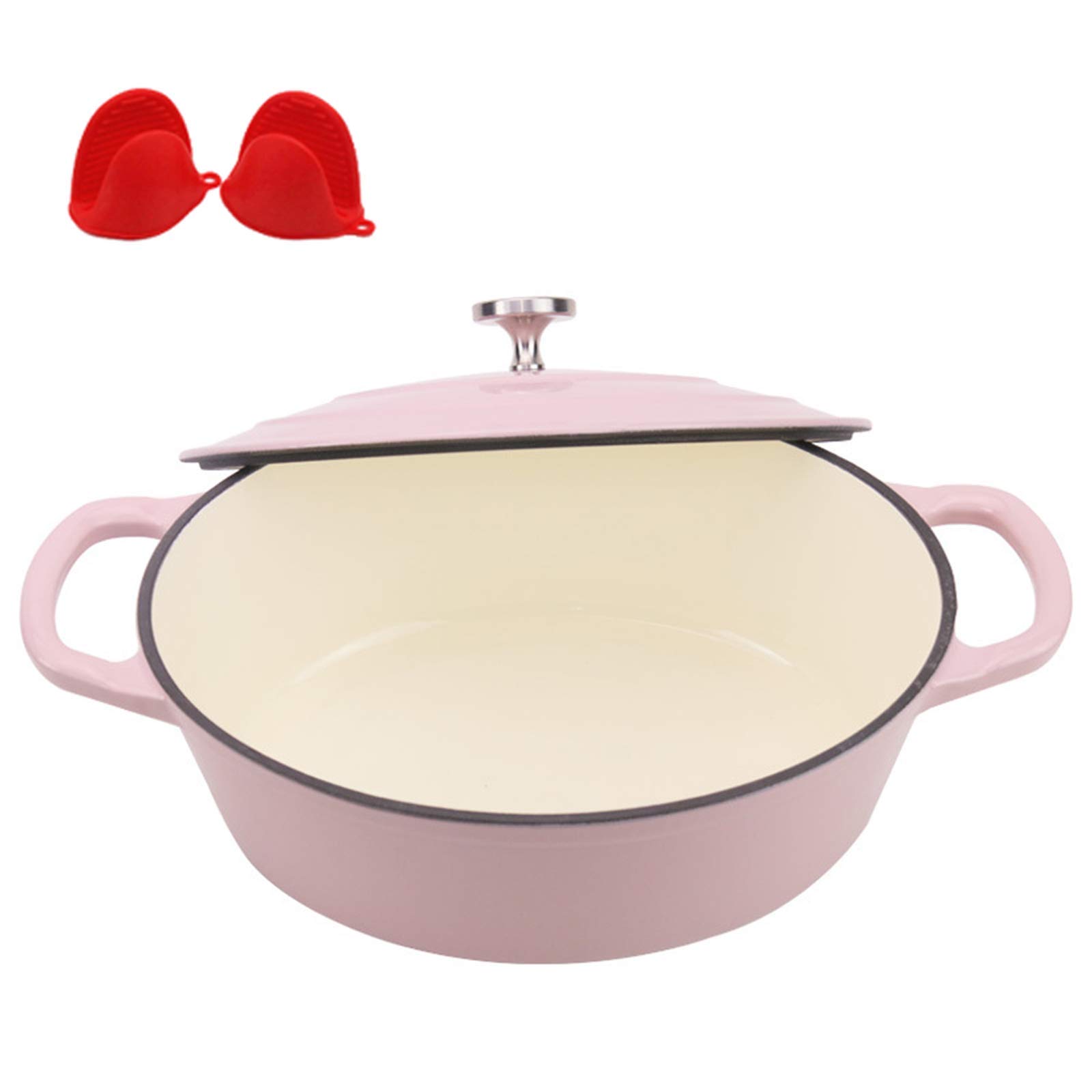 Enameled Cast Iron Dutch Oven with Lid - 5QT Oval Casserole Dish, Soup Pot & Slow Cooker, Pink Enamel Coated Cookware for Braising, Stewing & Baking (Perfect for Family Dinners & Holiday Meals)