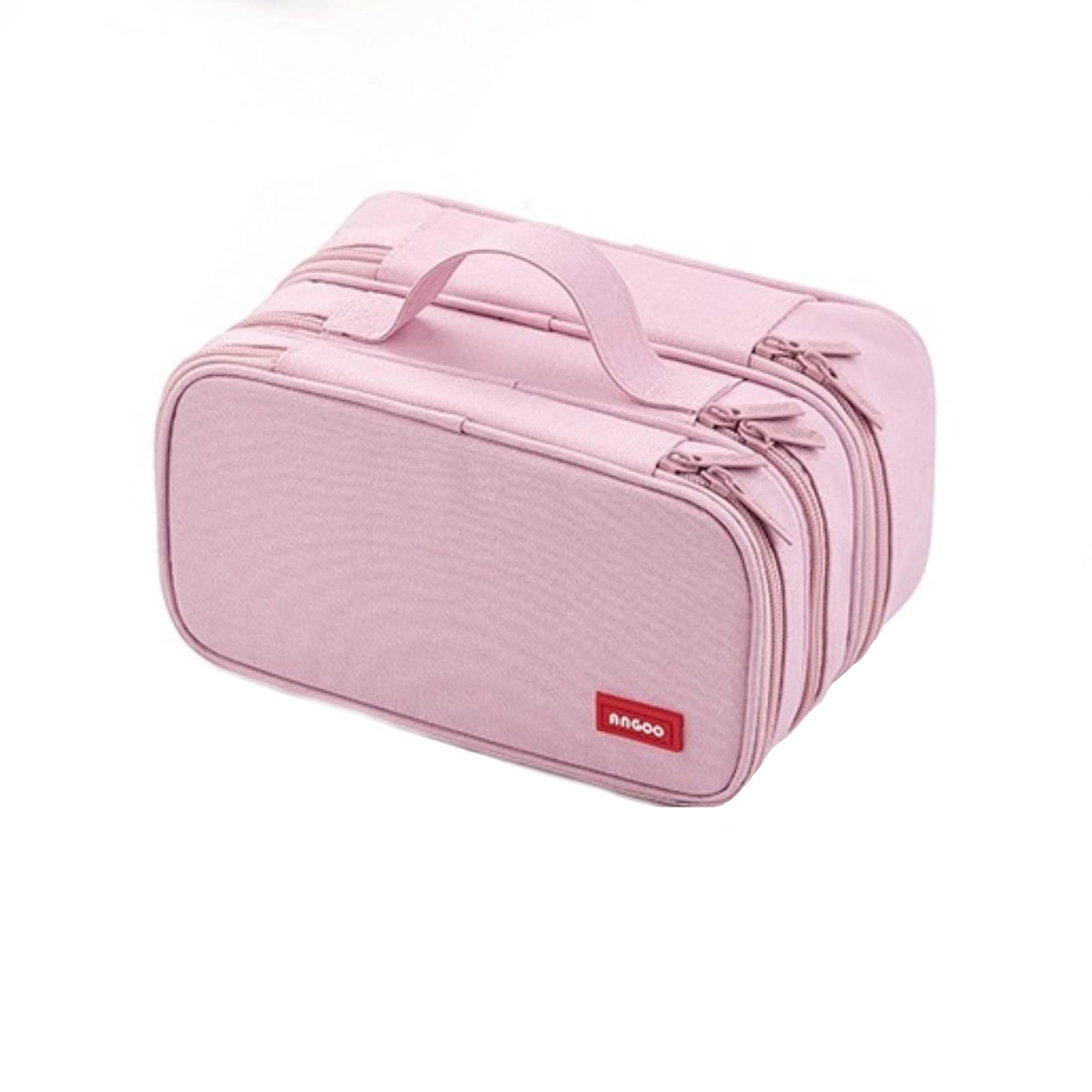 FCHMY 3-Layer Pencil Case with Large Handle - Multi-Compartment School Supplies Organizer for Pens, Pencils & Stationery - Travel-Friendly Pouch (Pink, 22.5 x 14.5 x 12cm) - Perfect for Students, Office & Backpack Organization