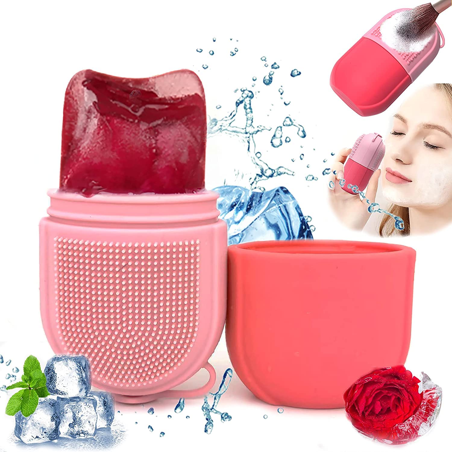 XSKY Ice Roller for Face Massager with Scrub - Cooling Facial Massage Tool to Enhance Skin Glow, Shrink Pores & Tighten Skin | Reusable Face Roller for Women | Perfect for Morning Routine, Post-Workout Recovery & Makeup Prep