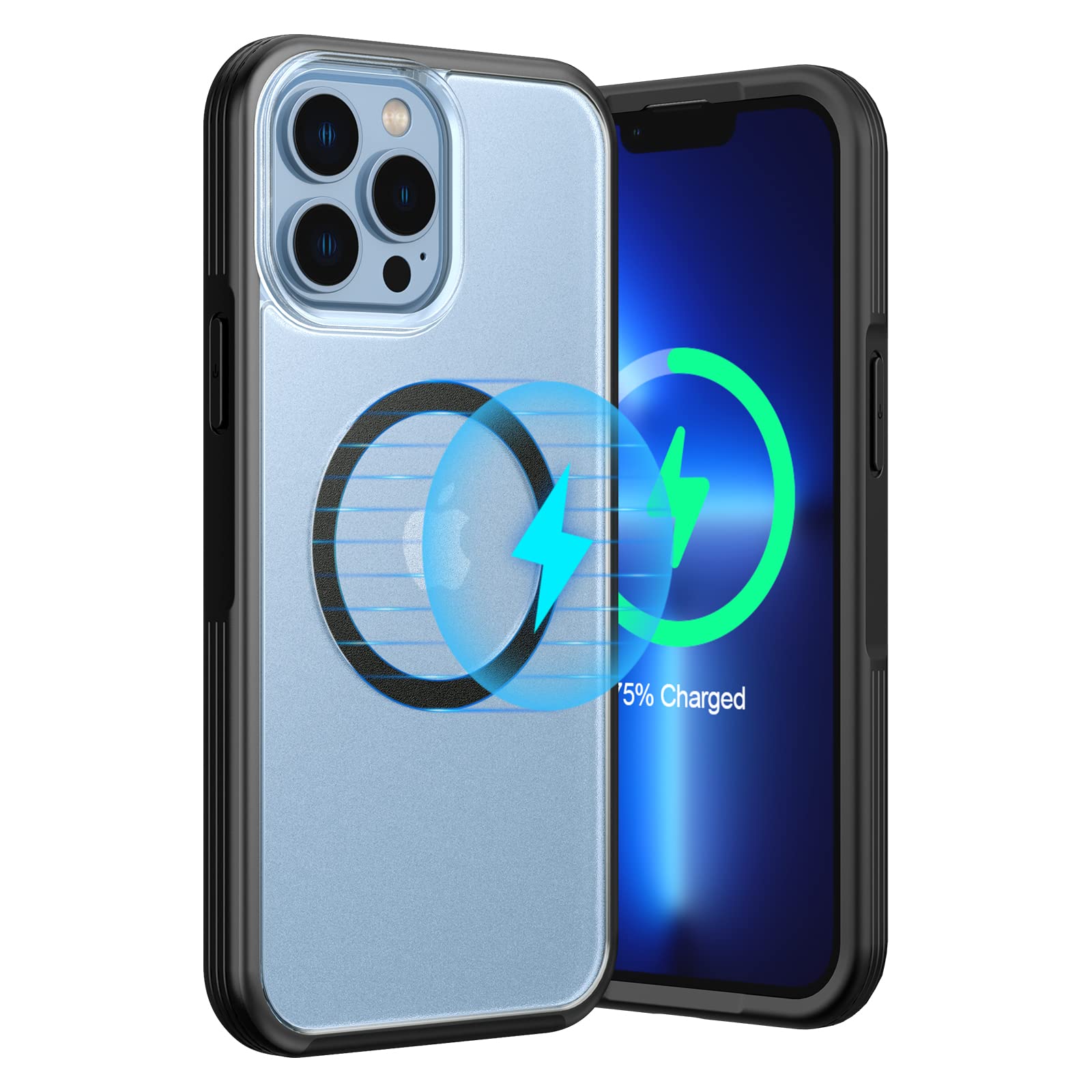 PandaGlass Magnetic Case for iPhone 13 Pro Max (6.7 Inch) - Military Grade Protection, MagSafe Compatible, Translucent Matte Back with Soft Edges - Perfect for Work, Travel & Everyday Use - Black