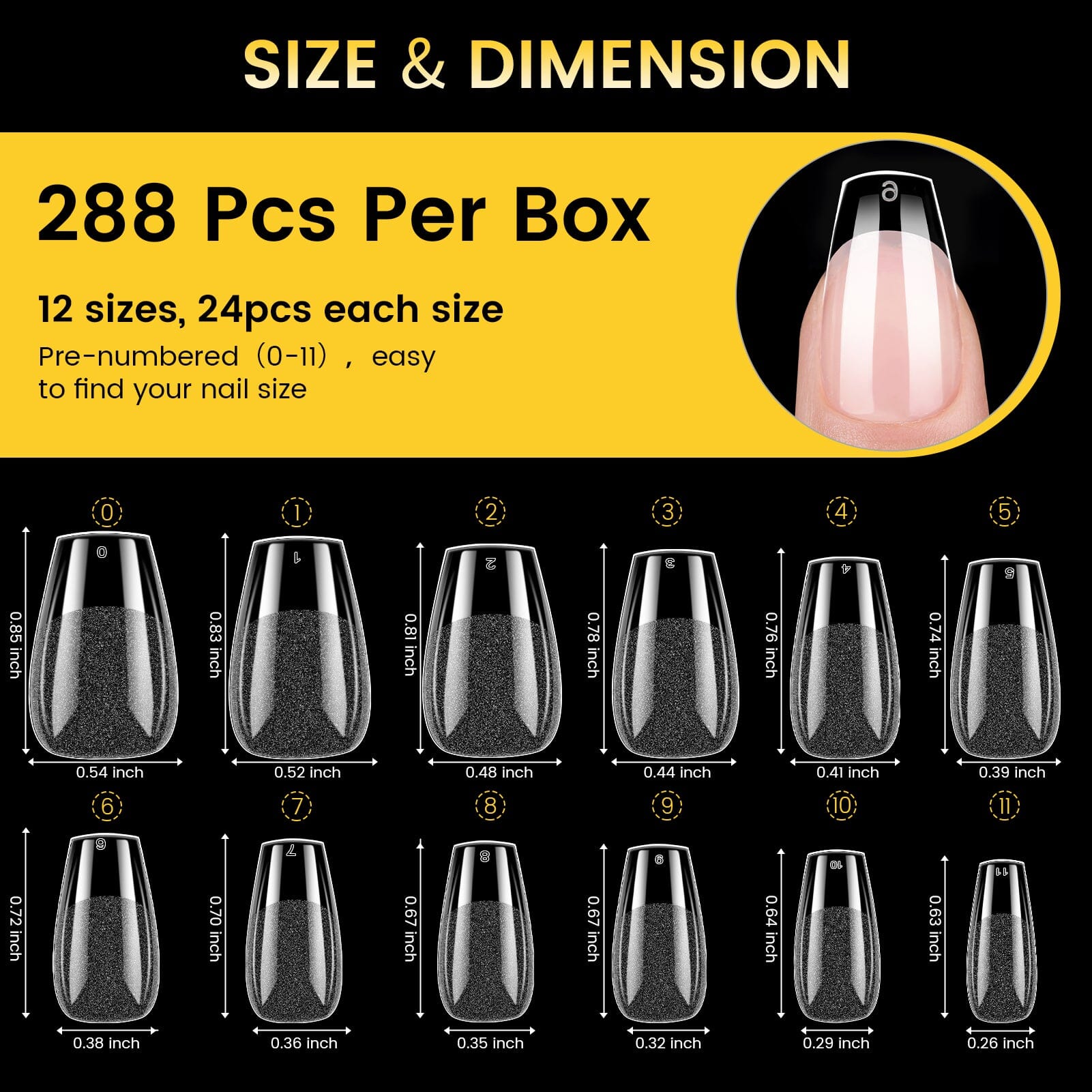 288pcs Short Coffin Press On Nail Tips - 12 Sizes for DIY Manicure at Home | Perfect for Nail Art, Salon, and Special Occasions