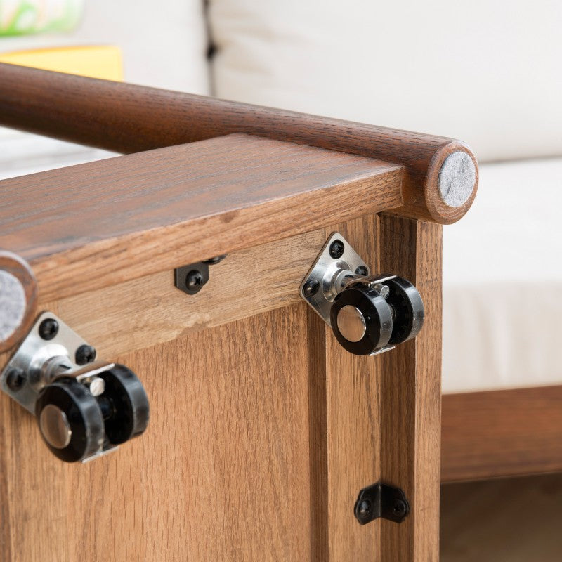 Solid Oak Wood Mobile Storage Side Table - Rolling End Table with Wheels for Living Room, Bedroom & Office - Perfect for Books, Plants & Decor