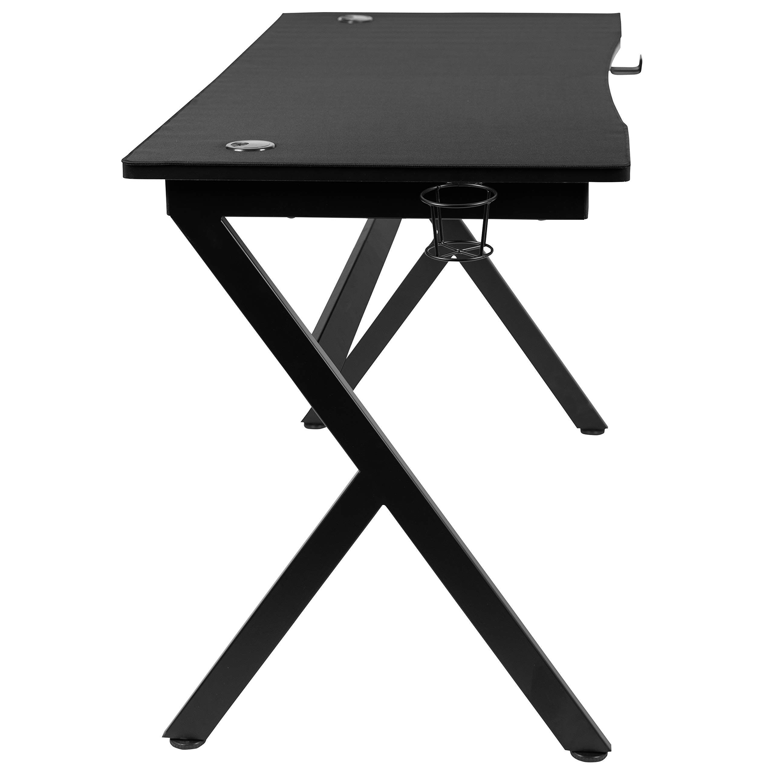 EMMA & OLIVER 55 Inch Black Gaming Computer Desk with Headphone Hook, Cable Management System & Mouse Pad - Perfect for Home Office, Gaming Setup and Workstation Organization