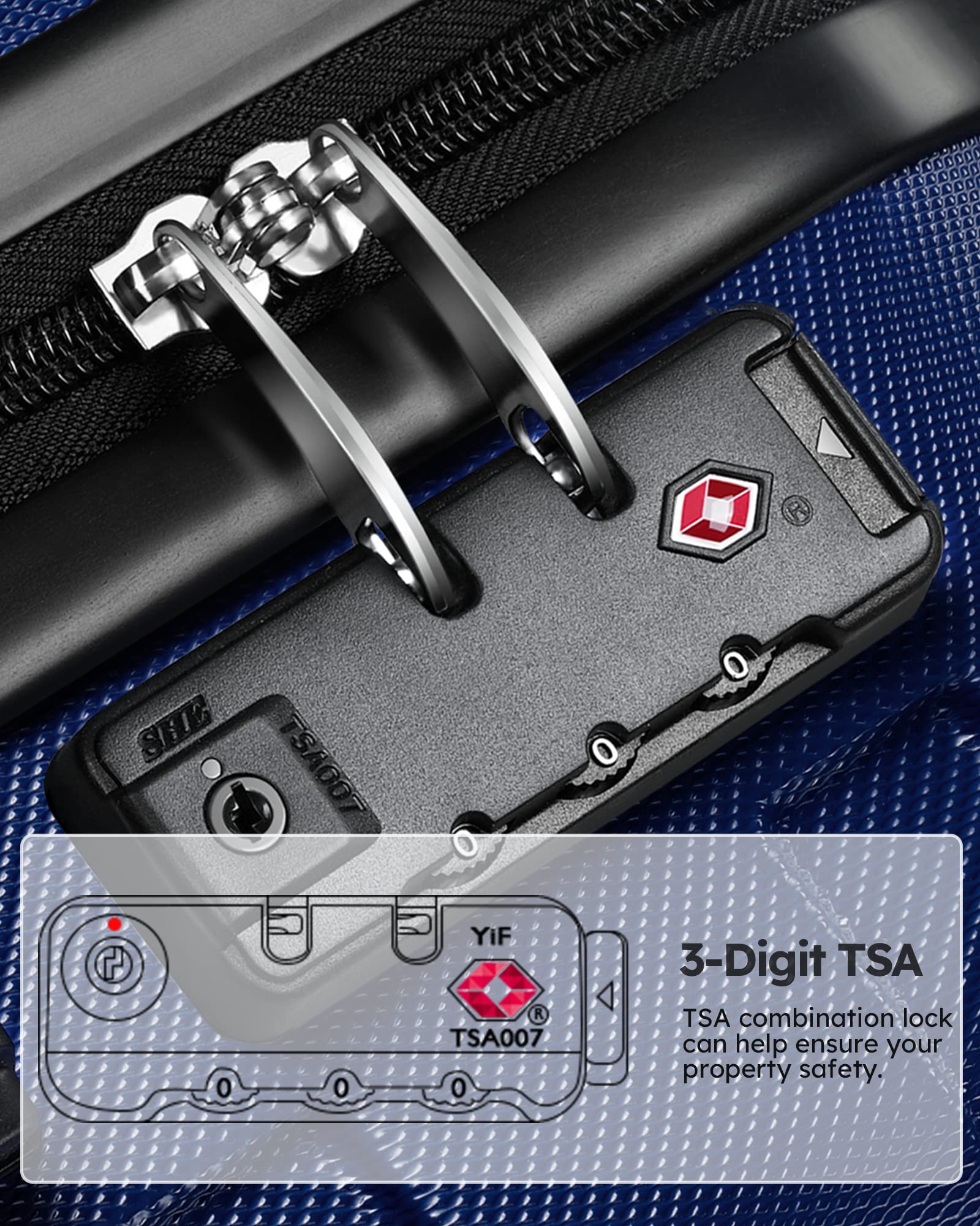 Suitour 3-Piece Hard Shell Luggage Set with Spinner Wheels & TSA Lock - 20/24/28 Inch Travel Suitcases in Dark Blue - Perfect for Family Vacations, Business Trips & International Travel