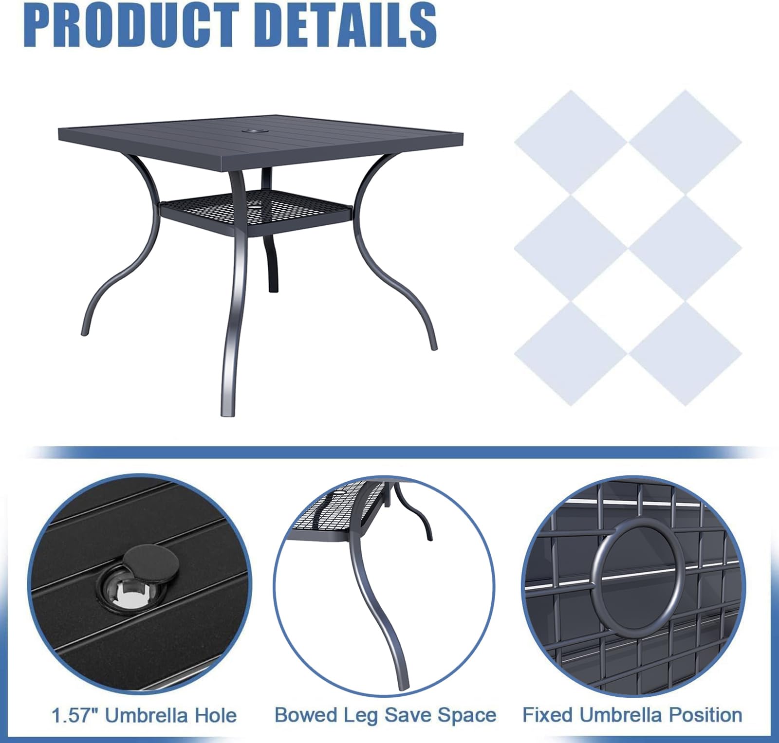 Crownland 5-Piece Outdoor Dining Set - 4 Stackable Metal Chairs & Square Patio Table with 1.57