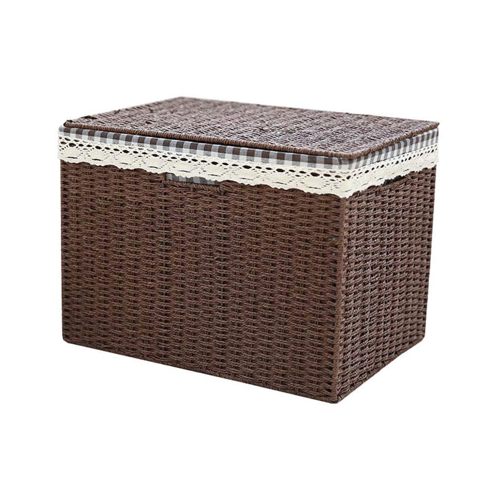 QTQHOME Handwoven Laundry Basket with Lid - Durable Storage Organizer for Clothes, Toys, and Home Organization (Coffee, 15x10x9.5 Inches) - Perfect for Bedroom, Bathroom, and Nursery Storage Solutions
