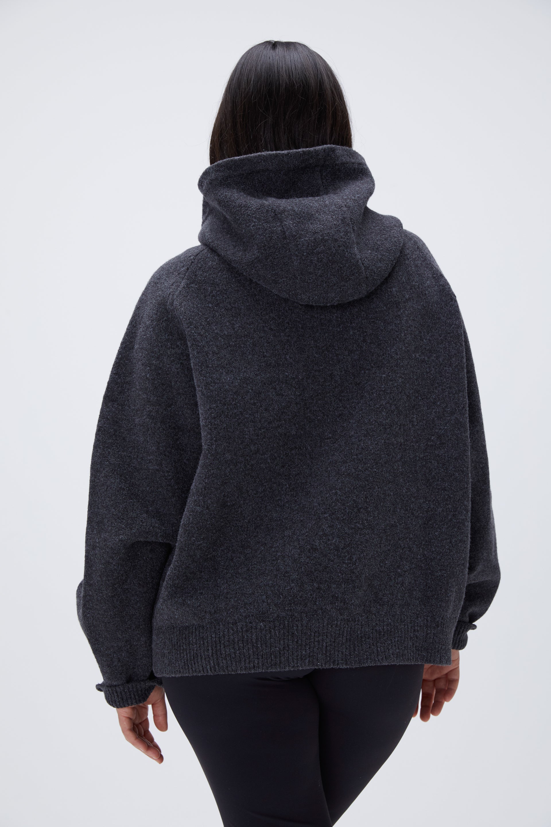 ADA Oversized Knit Hoodie for Women - Dark Grey & Cream - Cozy Winter Sweatshirt for Casual Wear & Loungewear