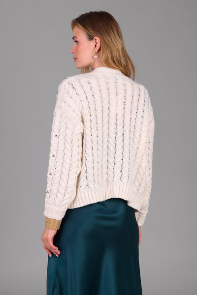 Elegant Holiday Cardigan with Pearl Knit Details - Perfect for Christmas Parties & Cozy Winter Evenings