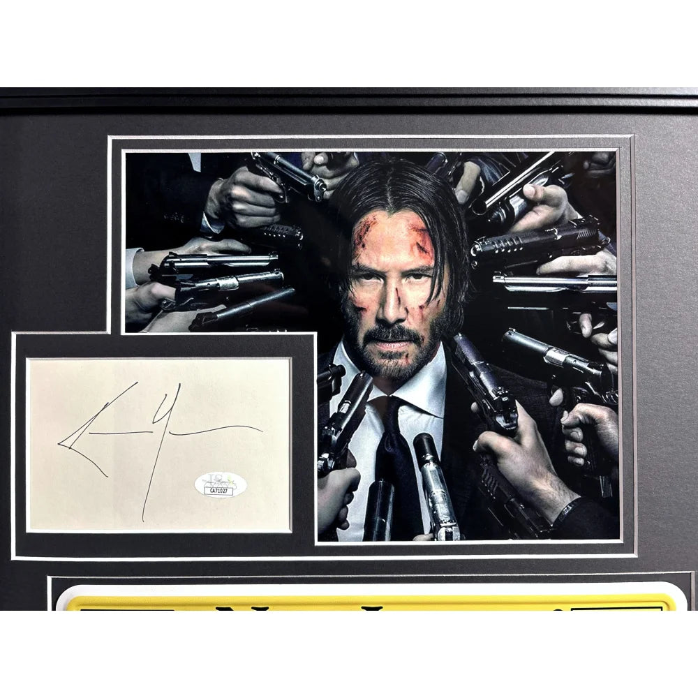 Keanu Reeves Autographed John Wick Movie Car License Plate - Framed with JSA COA - Perfect for Movie Memorabilia Collectors & Home Theater Decor