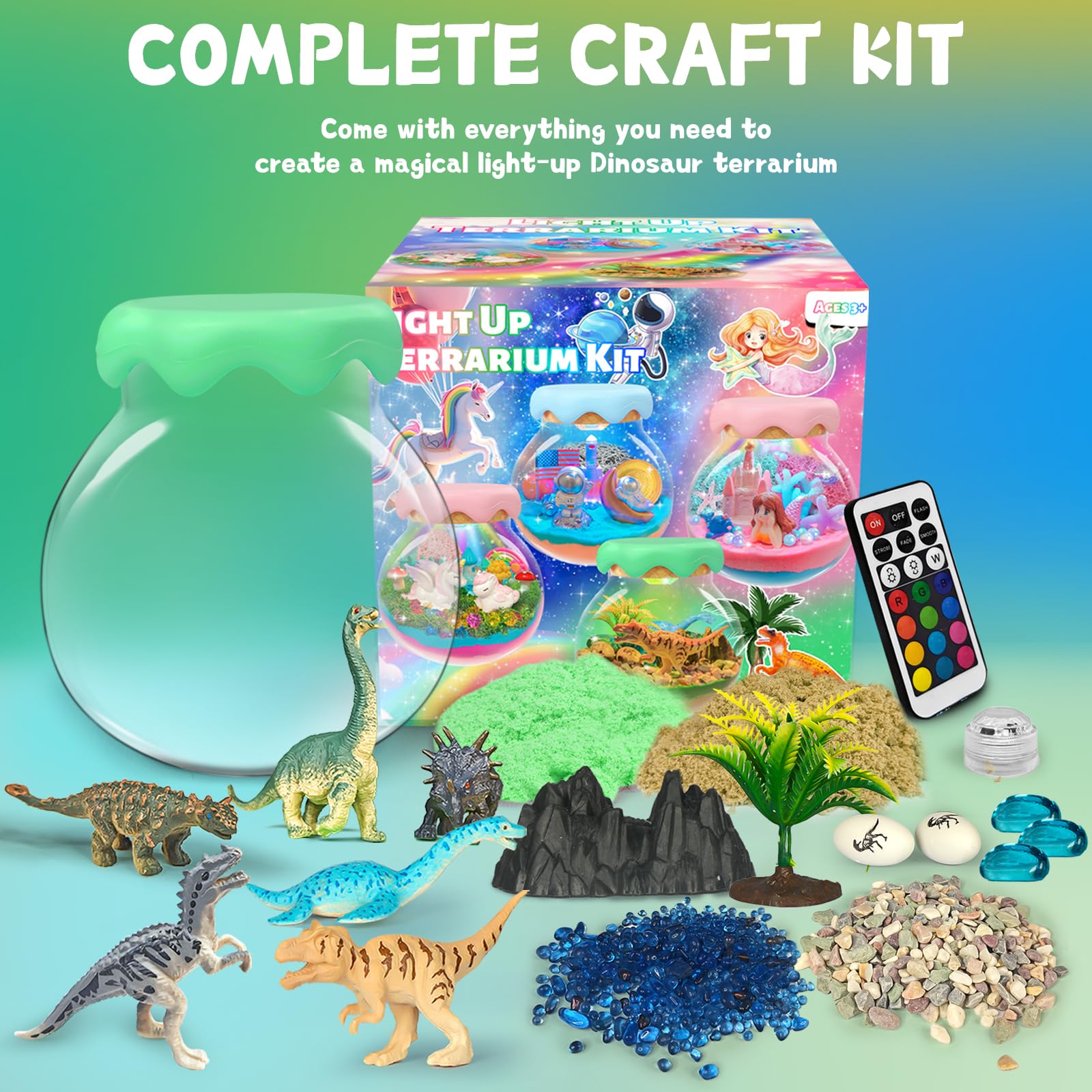 ADLKGG DIY Dinosaur Terrarium Kit for Kids - Creative Night Light Arts and Crafts Kit for Boys & Girls Ages 8-12, Fun Dinosaur Toys & Birthday Gifts - Perfect for Bedroom Decor, Science Projects, and Party Favors
