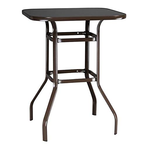 Rustic Wrought Iron and Glass High Bar Table - Brown Patio Bar Height Table for Outdoor Dining, Kitchen Island, or Pub Setting