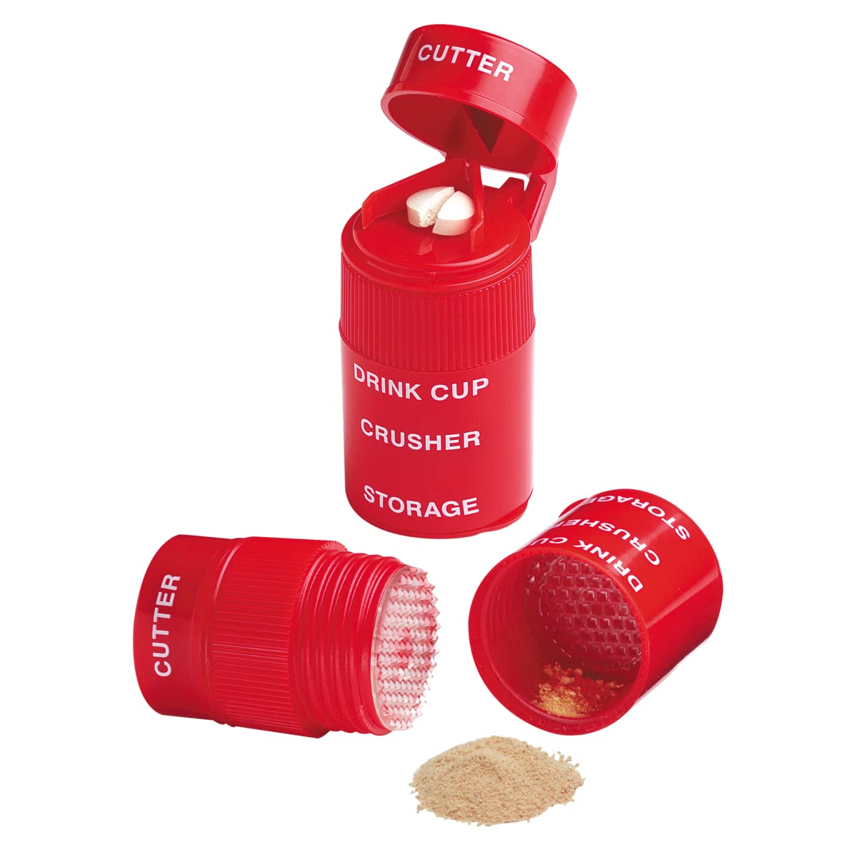 Ezy Dose Pill Crusher and Grinder with Stainless Steel Blade - Easily Crush Pills, Vitamins & Tablets - Includes Removable Drinking Cup (Red) - Perfect for Medication Management and Travel Use