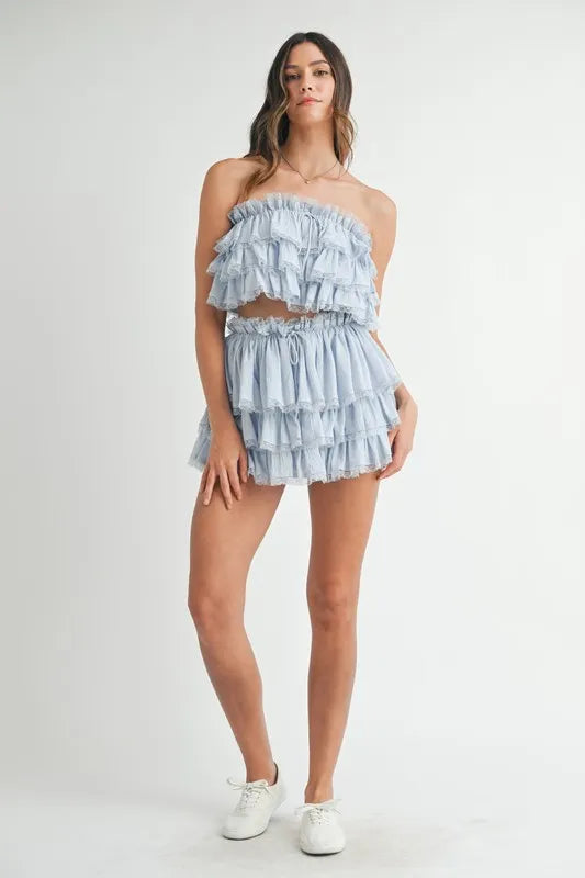 Trendy Ruffle Layered Crop Top and Mini Skirt Set for Women | Summer Outfits, Beachwear, Party Dresses | Perfect for Dates, Vacations & Night Out
