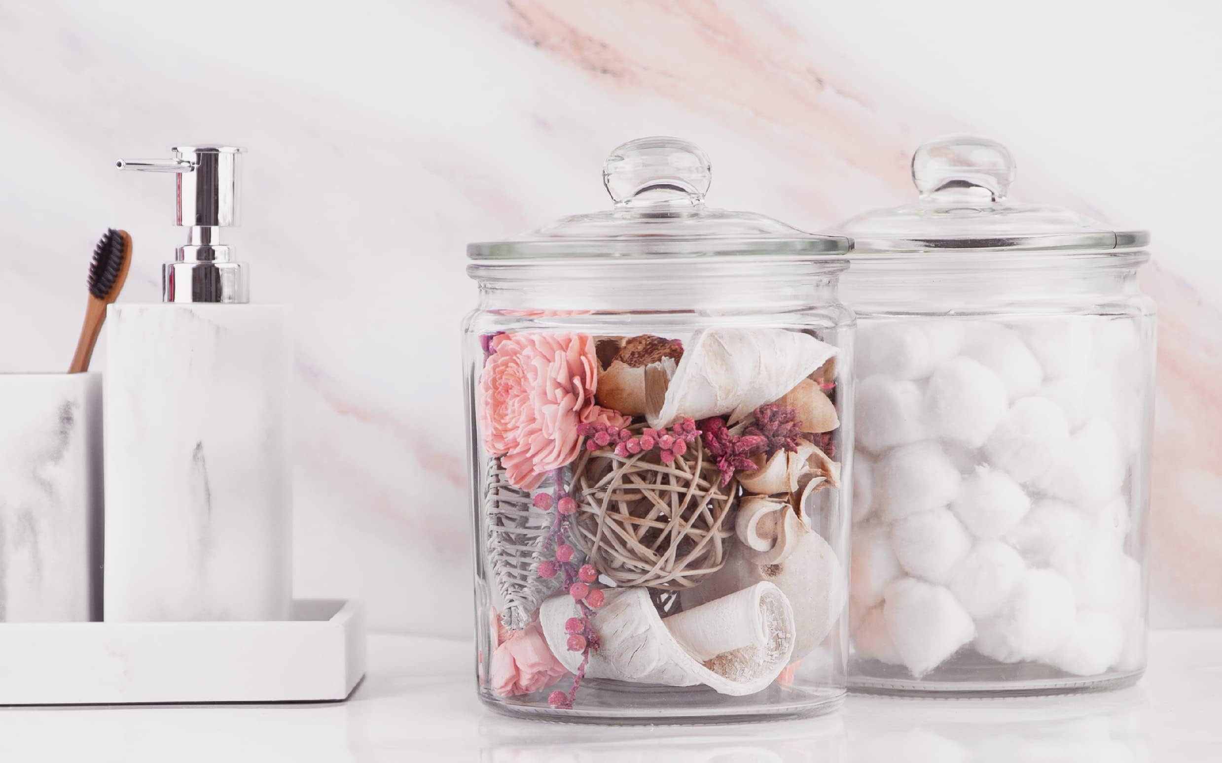 KooK 1/2 Gallon Glass Storage Containers with Airtight Lids - Set of 2, Clear Kitchen Jars for Food, Cookies & Dry Goods - Pantry Organization, Bathroom Apothecary Canisters - Dishwasher Safe with Chalkboard Labels & Scoops Included - Perfect for Baking Ingredients, Coffee Beans & Bathroom Storage