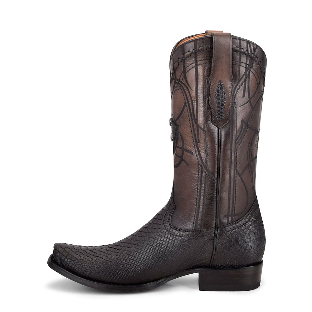1J1NPH Genuine Python Skin Western Cowboy Boots for Men - Stylish Black Leather Boots for Rodeo, Country Music & Outdoor Adventures