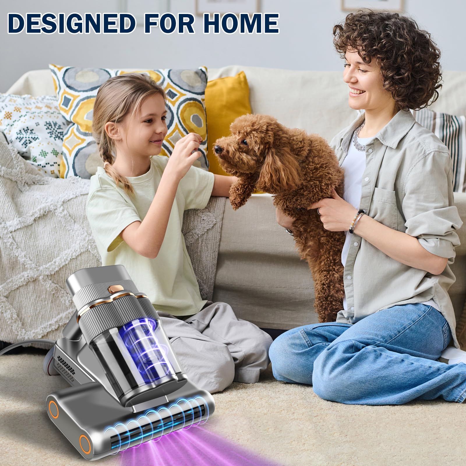 Powerful 500W Mattress Vacuum Cleaner with UV-C Light, 16KPa Suction & 30000 RPM Dual Brushes - 140°F Hot Air & Ultrasonic Technology for Deep Cleaning Dust Mites, Allergens & Pet Hair | Perfect for Bedding, Sofas, Carpets & Car Interiors (Corded)