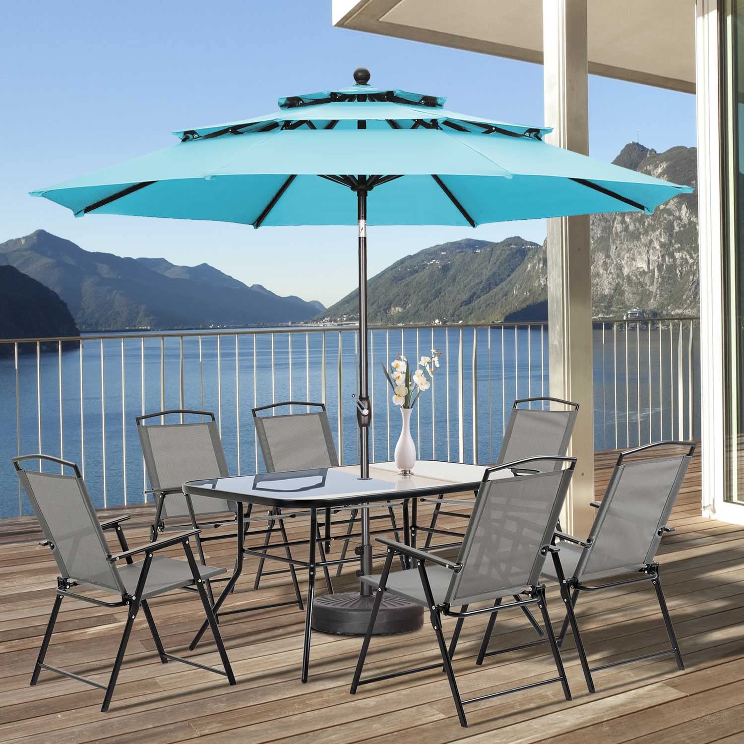 PUPZO 10ft 3-Tier Outdoor Patio Umbrella with Tilt Adjustment & 8 Sturdy Ribs - Perfect for Garden, Backyard, Poolside, Beach, and Outdoor Dining Areas