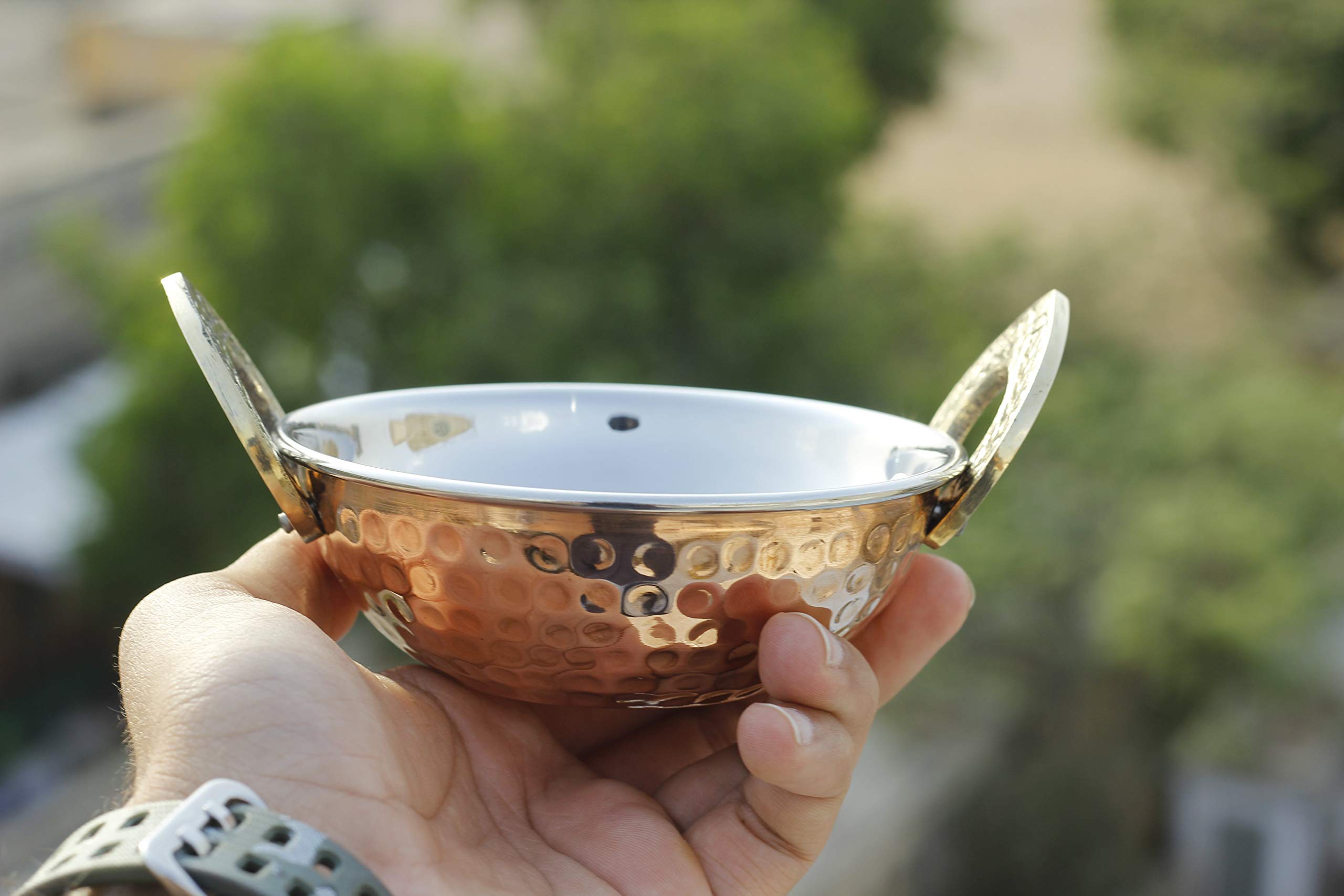 IndianArtVilla Hammered Steel Copper Kadhai Wok Bowl – 12 oz Traditional Indian Cooking Pot for Stir Fry, Serving Dishes & Tableware – Perfect for Home Cooking, Restaurant Use & Cultural Cuisine Preparation