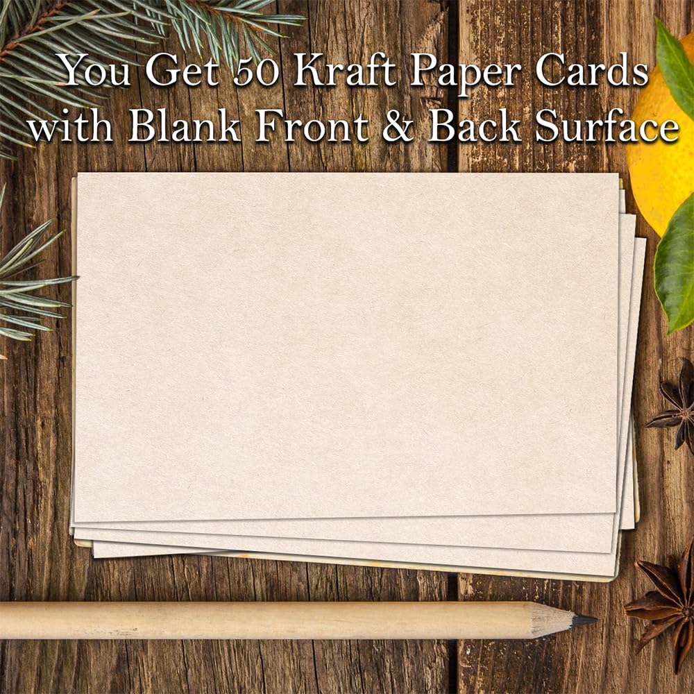 50-Pack Kraft Paper Blank Cards - 4x6 Rustic Stationery for Invitations, Notes & DIY Projects - Eco-Friendly Party Supplies & Wedding Stationery - Perfect for Handwritten Messages, Greetings & Crafts