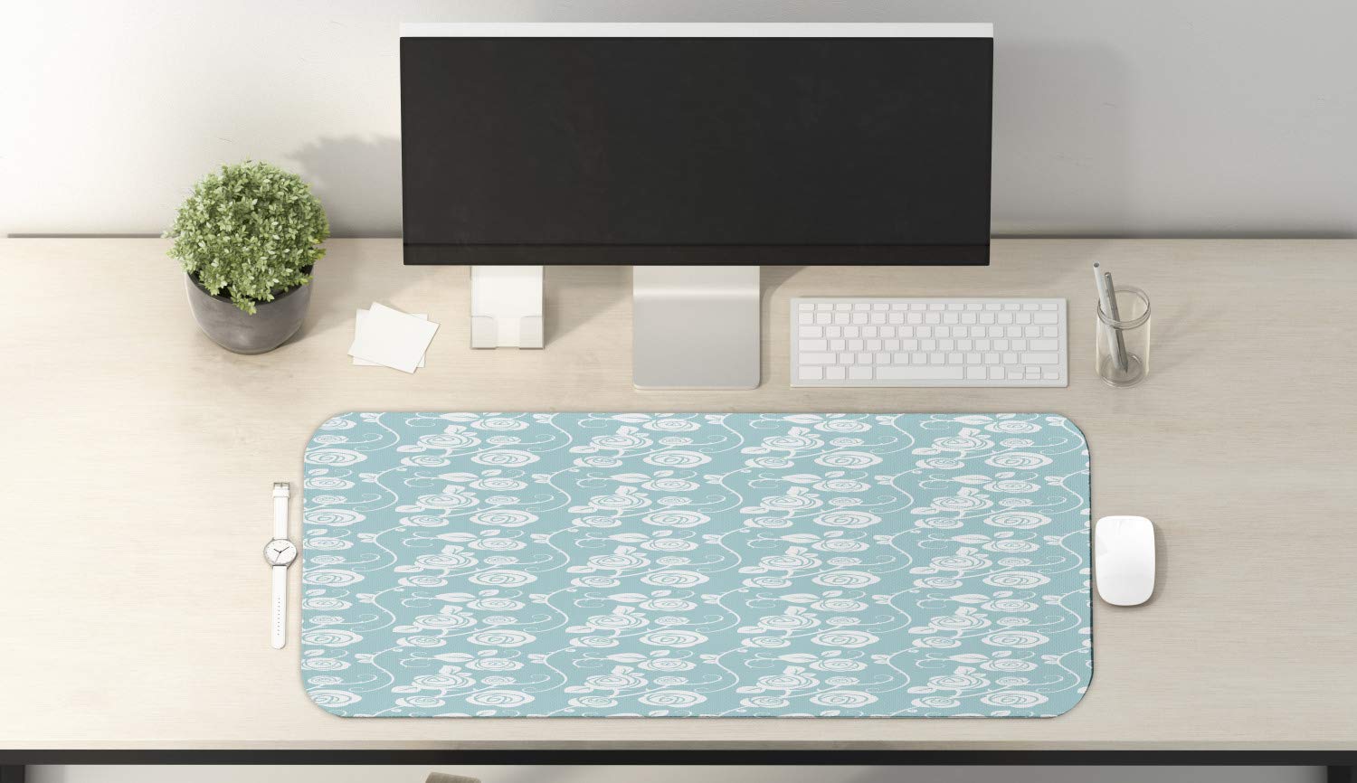 Ambesonne Floral Computer Mouse Pad - Romantic Swirling Roses Design, Pastel Pattern Non-Slip Rubber Gaming Mousepad (31