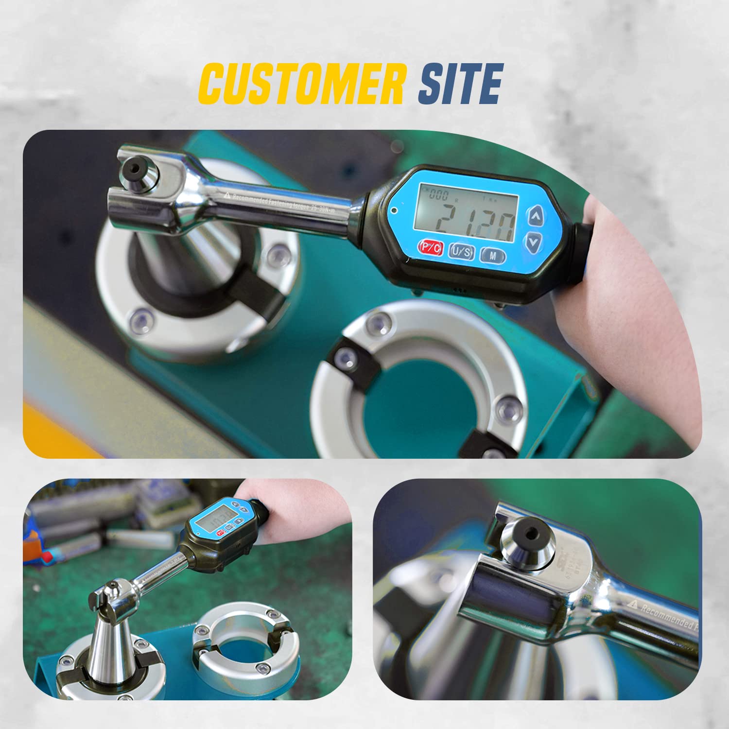 ZAC Digital Torque Wrench (200-250 N·m) - Electronic Torque Spanner with Preset Value, Audible & Visual Alarm for M24 BT50 Pull Studs - Perfect for CNC Machine Maintenance, Automotive Repair and Industrial Assembly