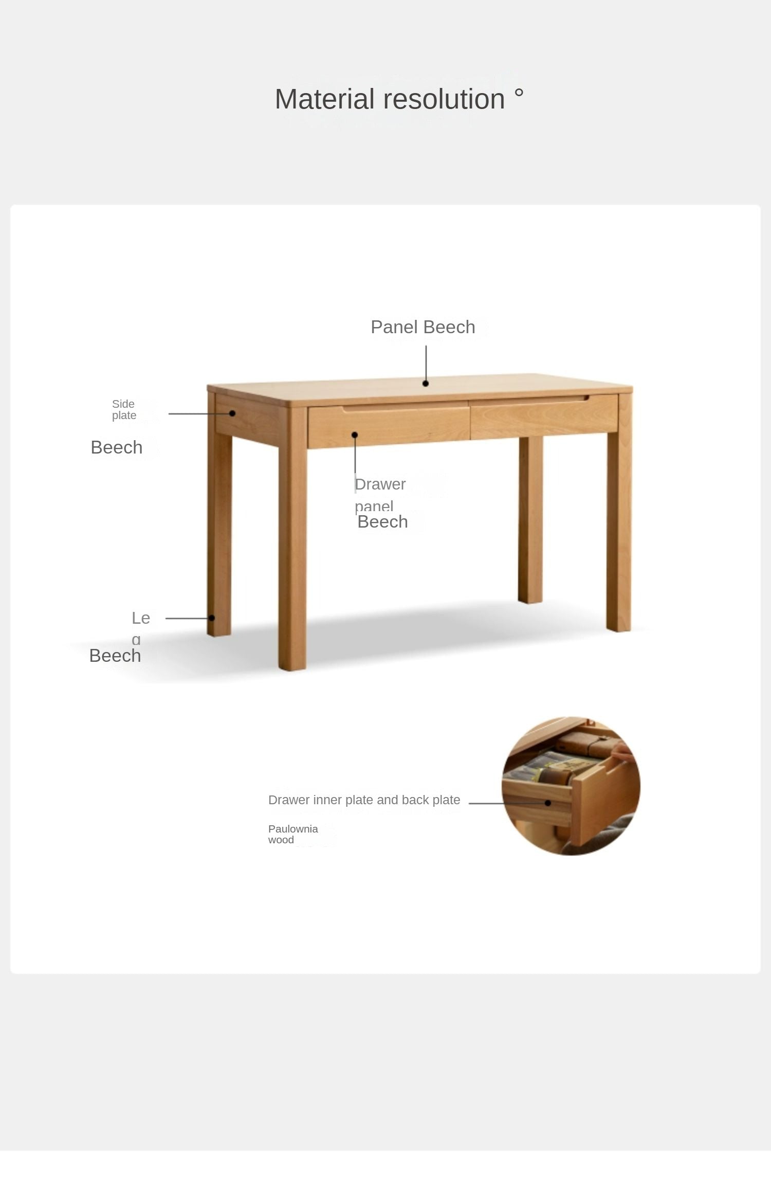 Solid Beech Wood Computer Desk for Home Office - Ergonomic Study Desk with Ample Workspace for Writing, Working & Remote Learning